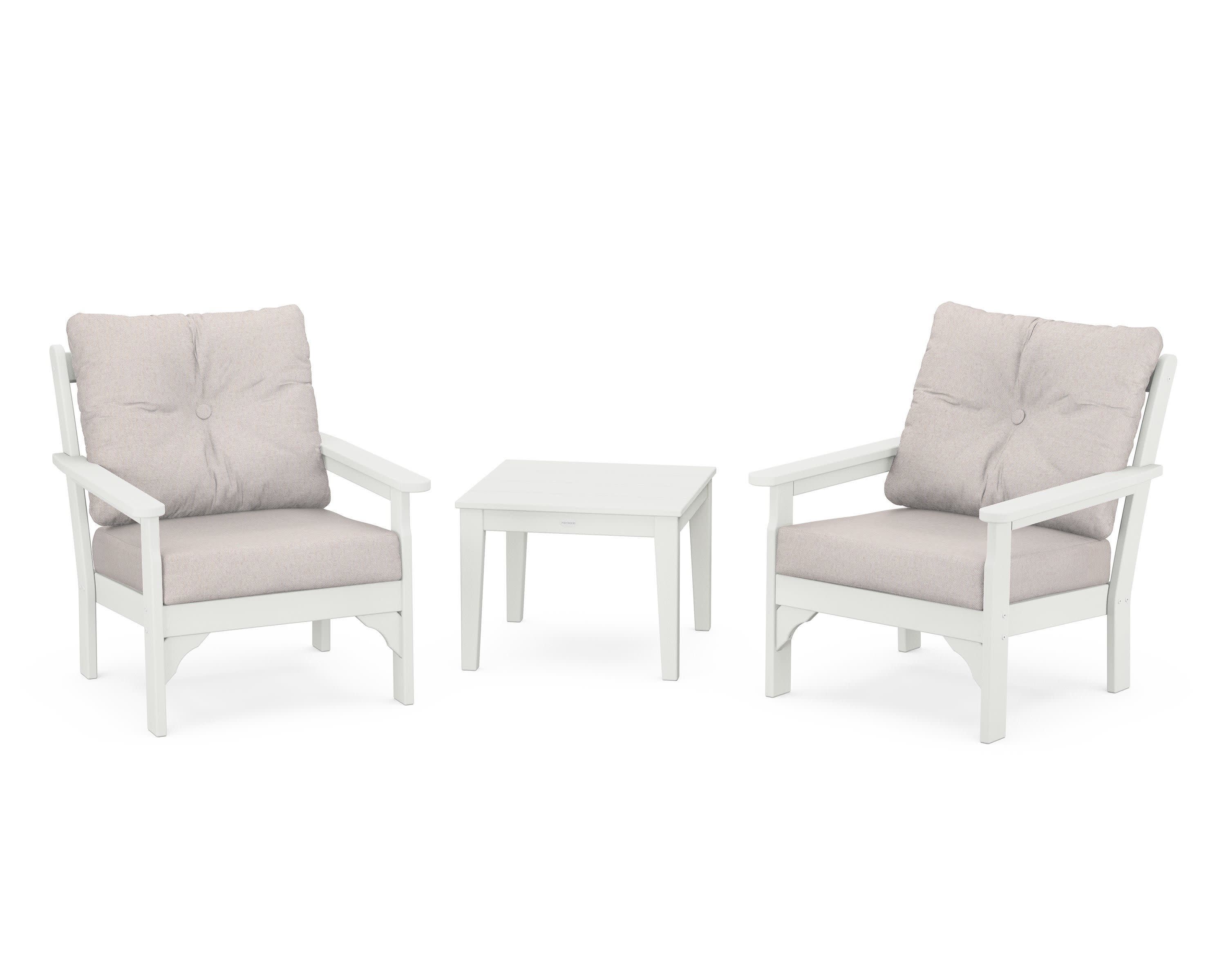 Vineyard 3-Piece Deep Seating Set in Vintage White / Dune Burlap