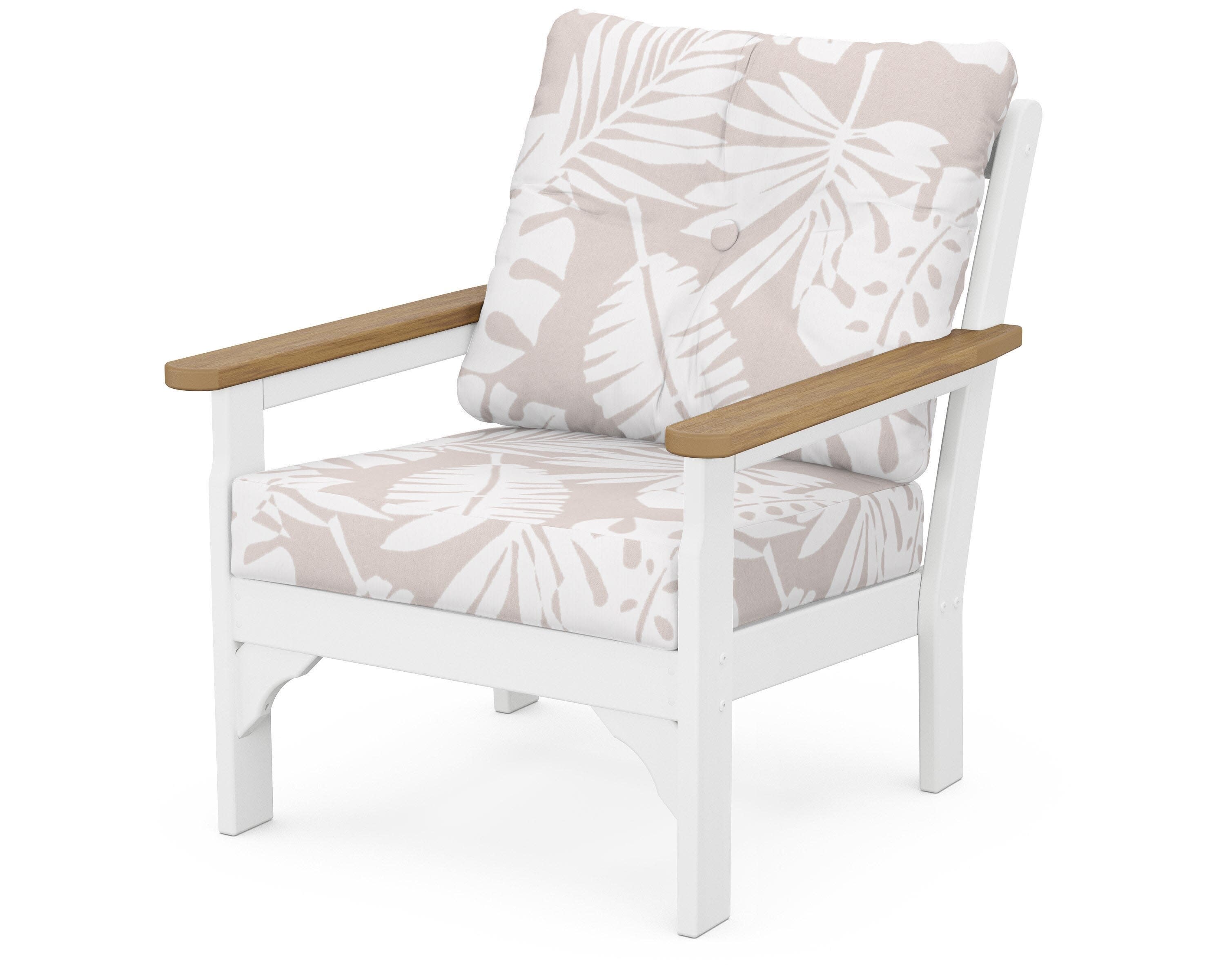 Vineyard Deep Seating Chair in White / Natural / Leaf Dune Burlap