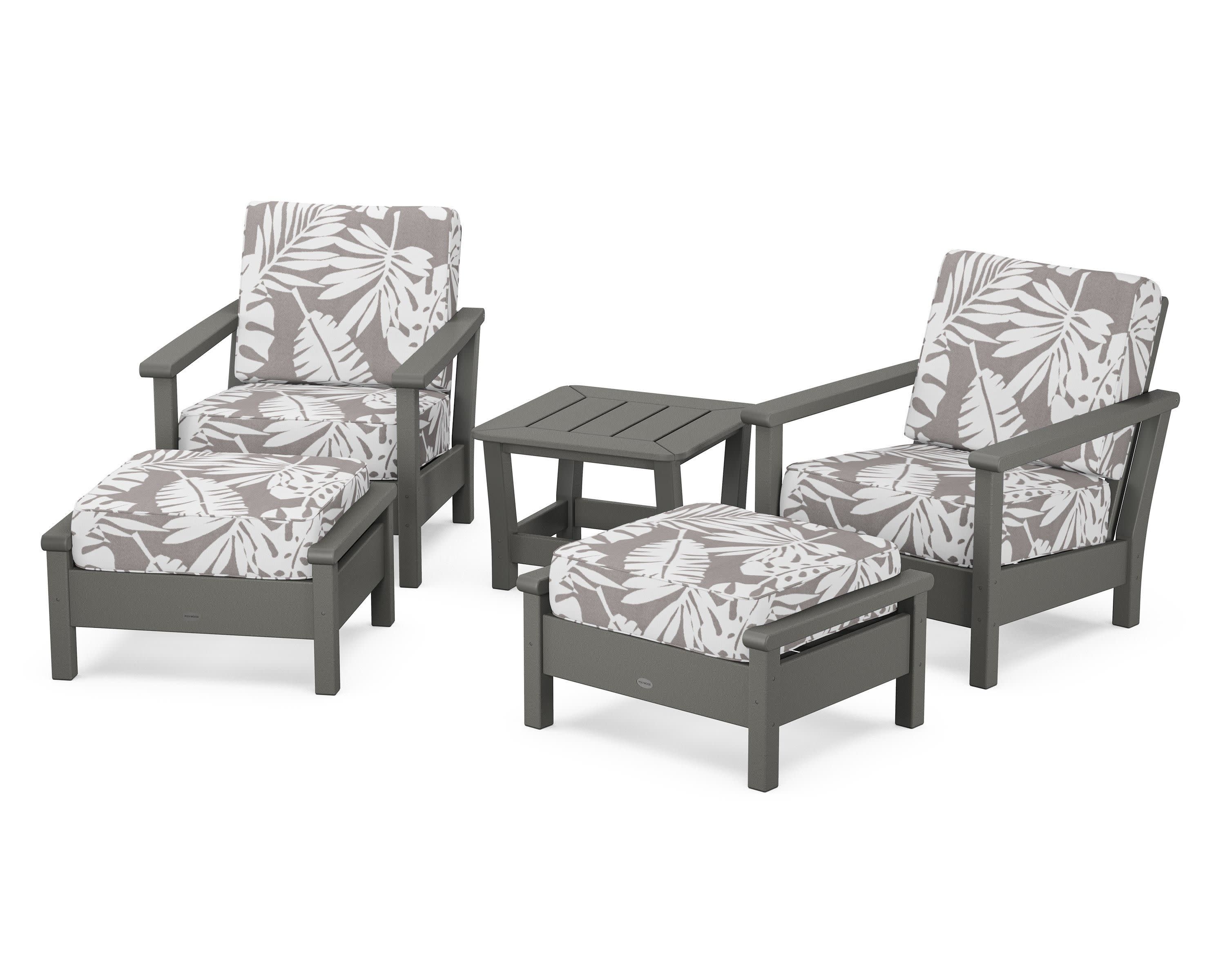 Harbour 5-Piece Deep Seating Chair Set in Slate Grey / Leaf Grey Mist