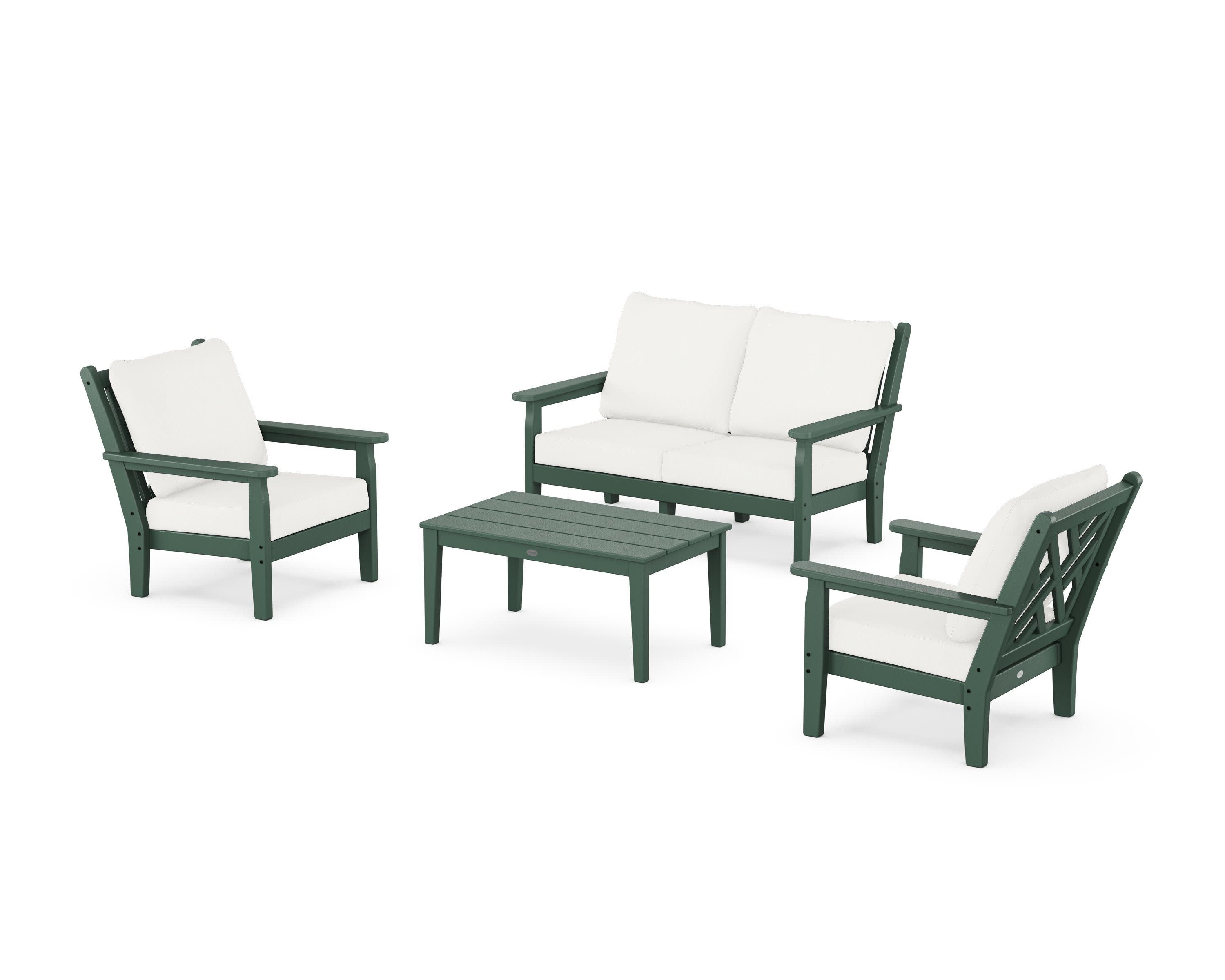 Chippendale 4-Piece Deep Seating Set with Loveseat in Green / Natural Linen