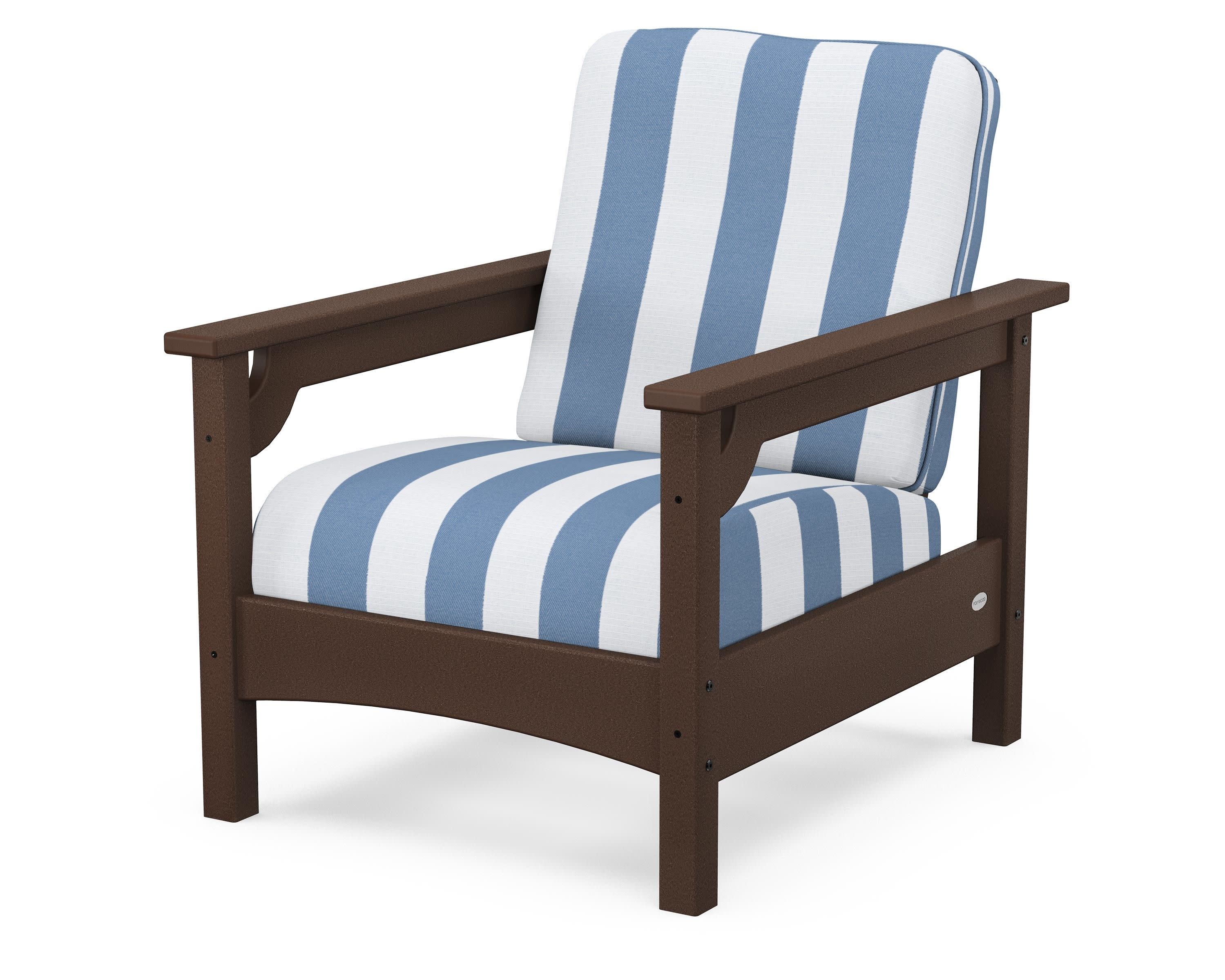 Club Chair in Mahogany / Cabana Stripe Sky Blue