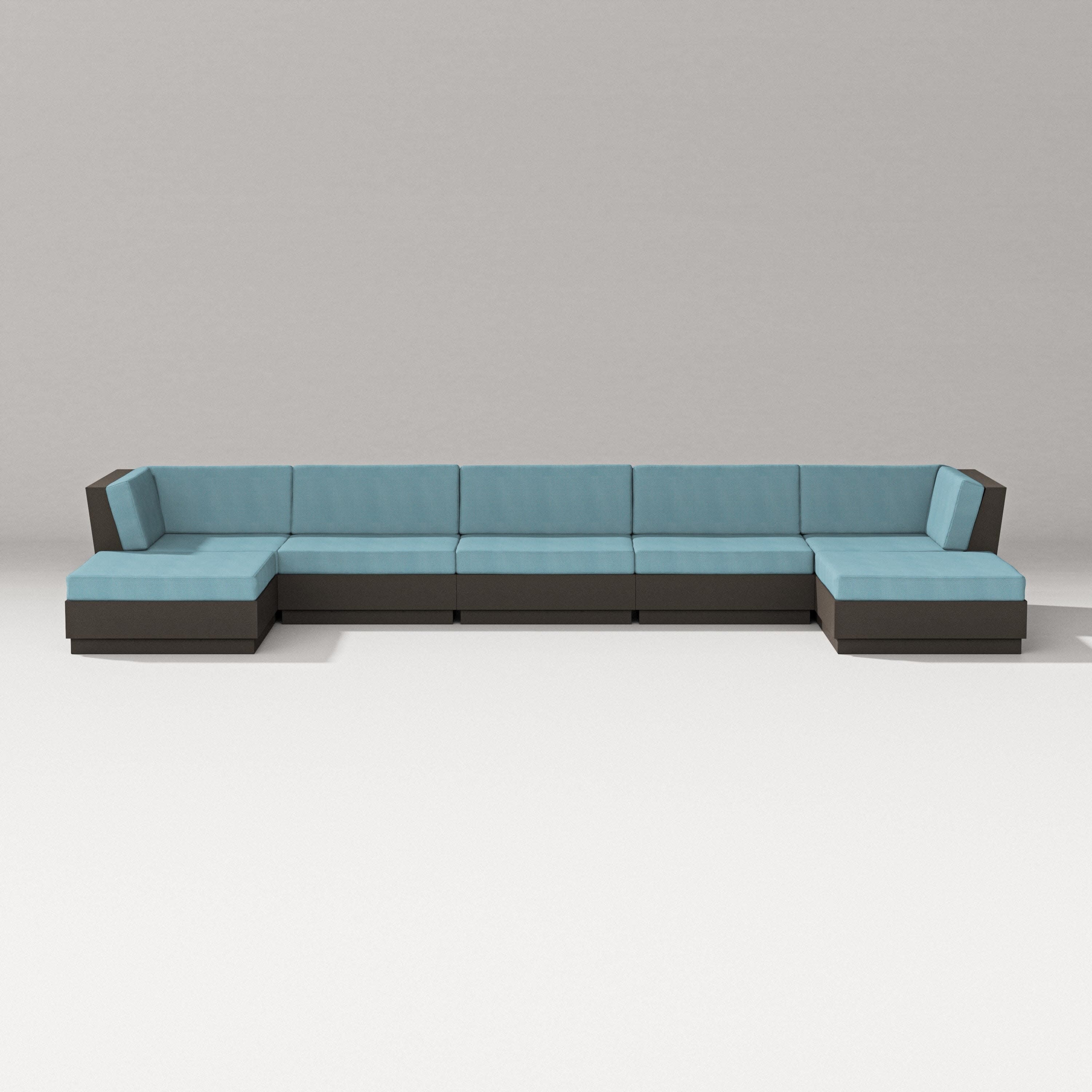 Elevate 7-Piece Double Chaise Sectional in Vintage Coffee / Lattice Sky Blue