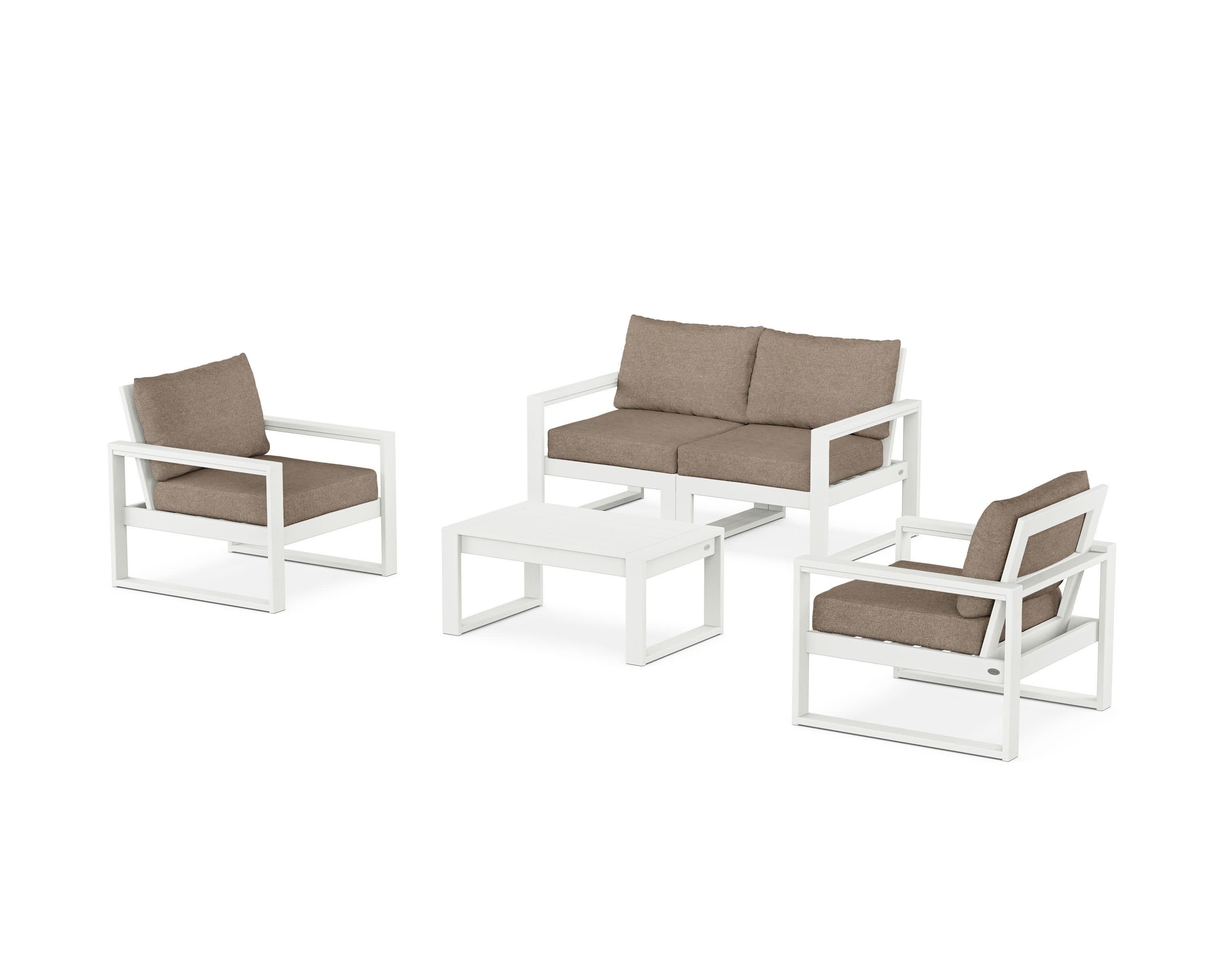 EDGE Sectional 4-Piece Deep Seating Set with Loveseat in Vintage White / Spiced Burlap