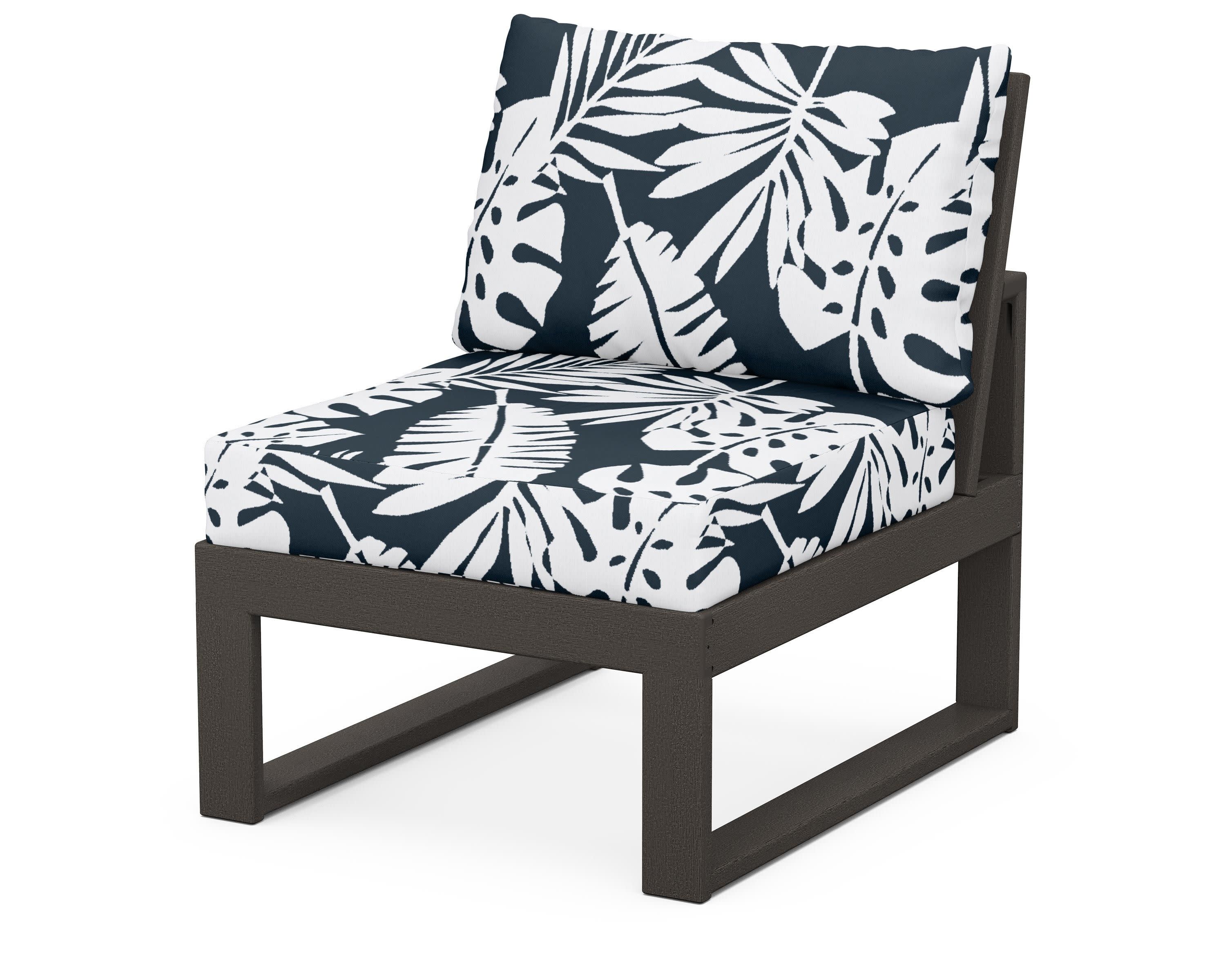 Modular Armless Chair in Vintage Coffee / Leaf Marine Indigo