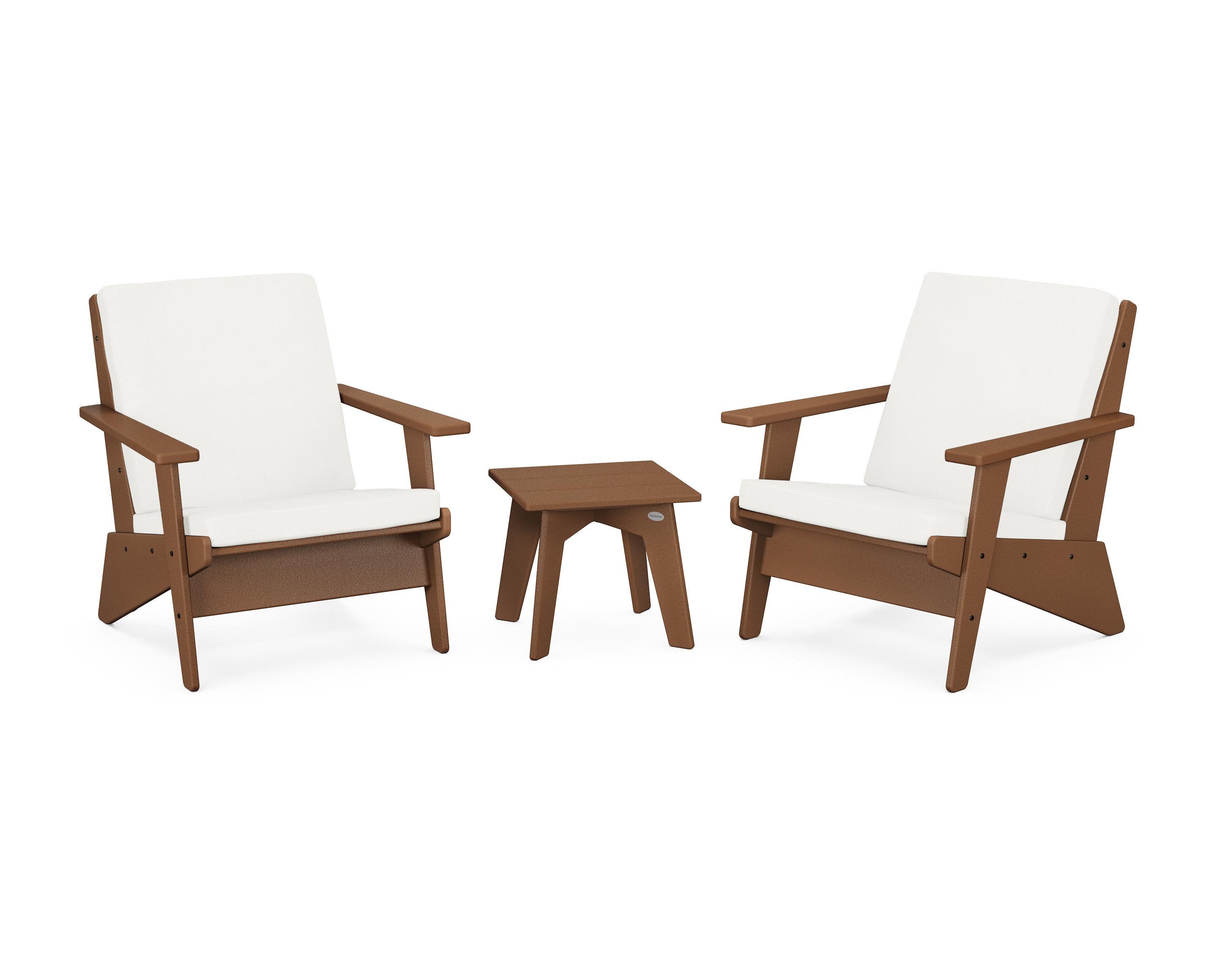 Riviera Modern Lounge 3-Piece Set in Teak / Natural Linen