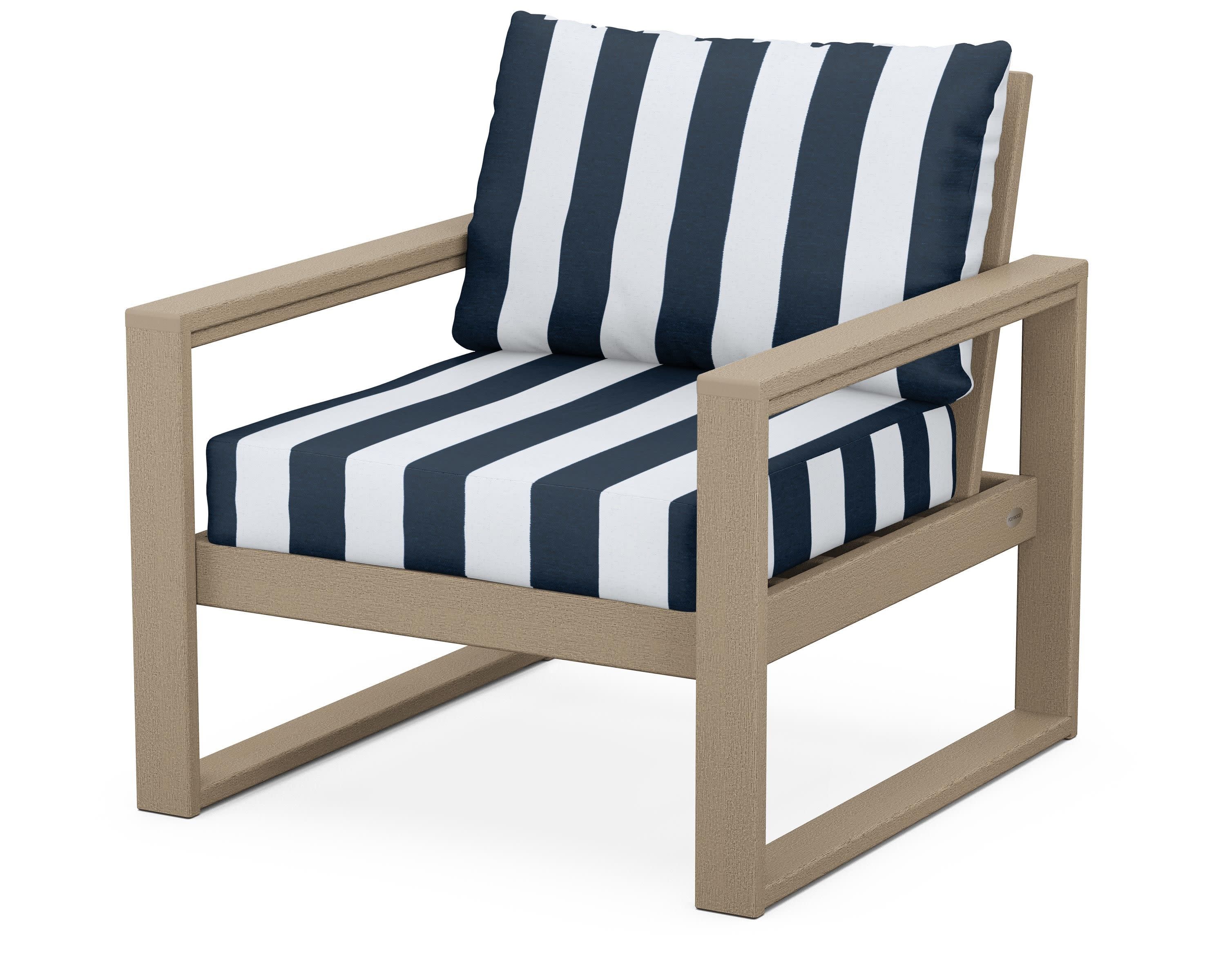 EDGE Club Chair in Vintage Sahara / Cabana Stripe Marine Indigo