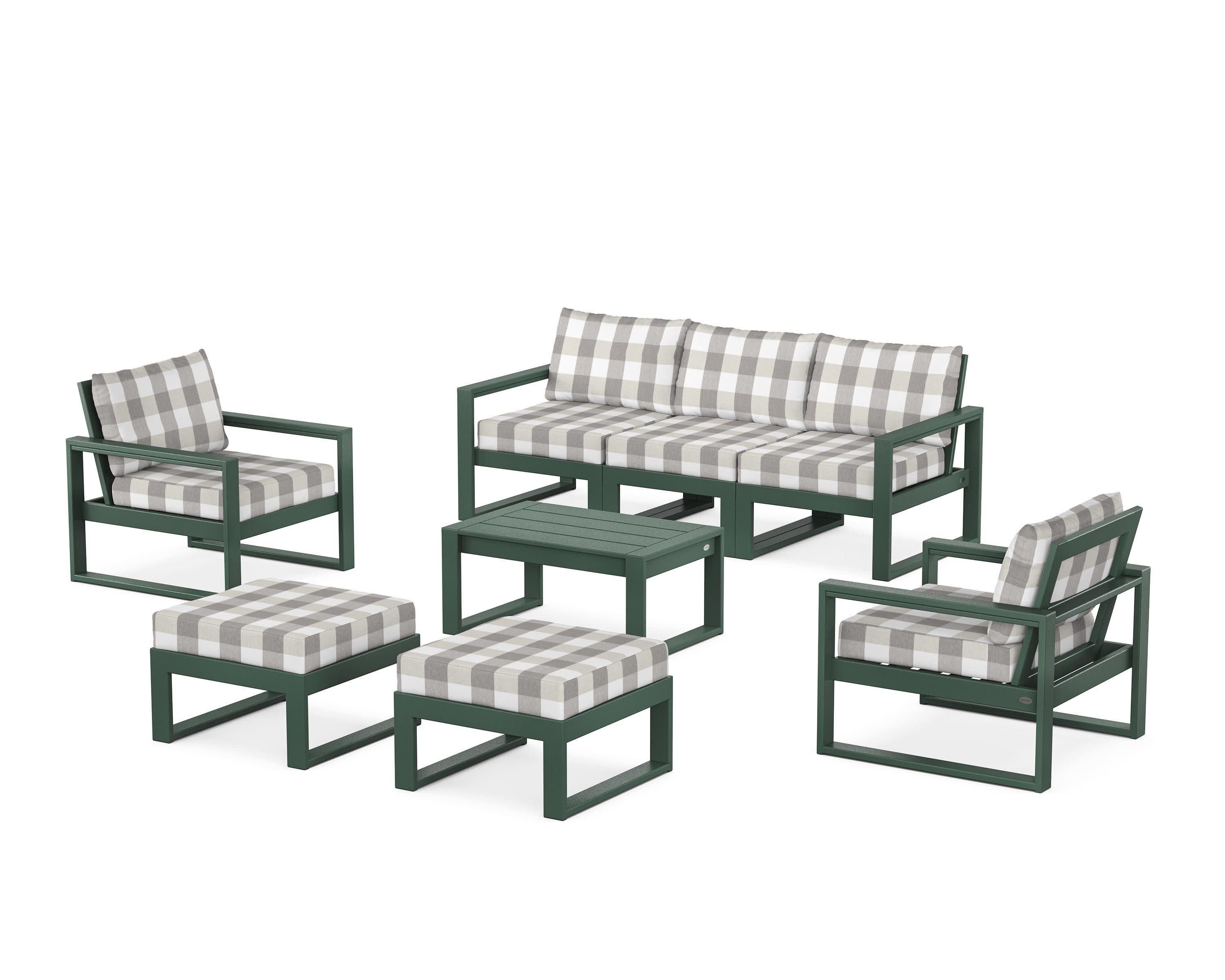 EDGE Sectional 8-Piece Lounge Sofa Set in Green / Buffalo Plaid Grey Mist