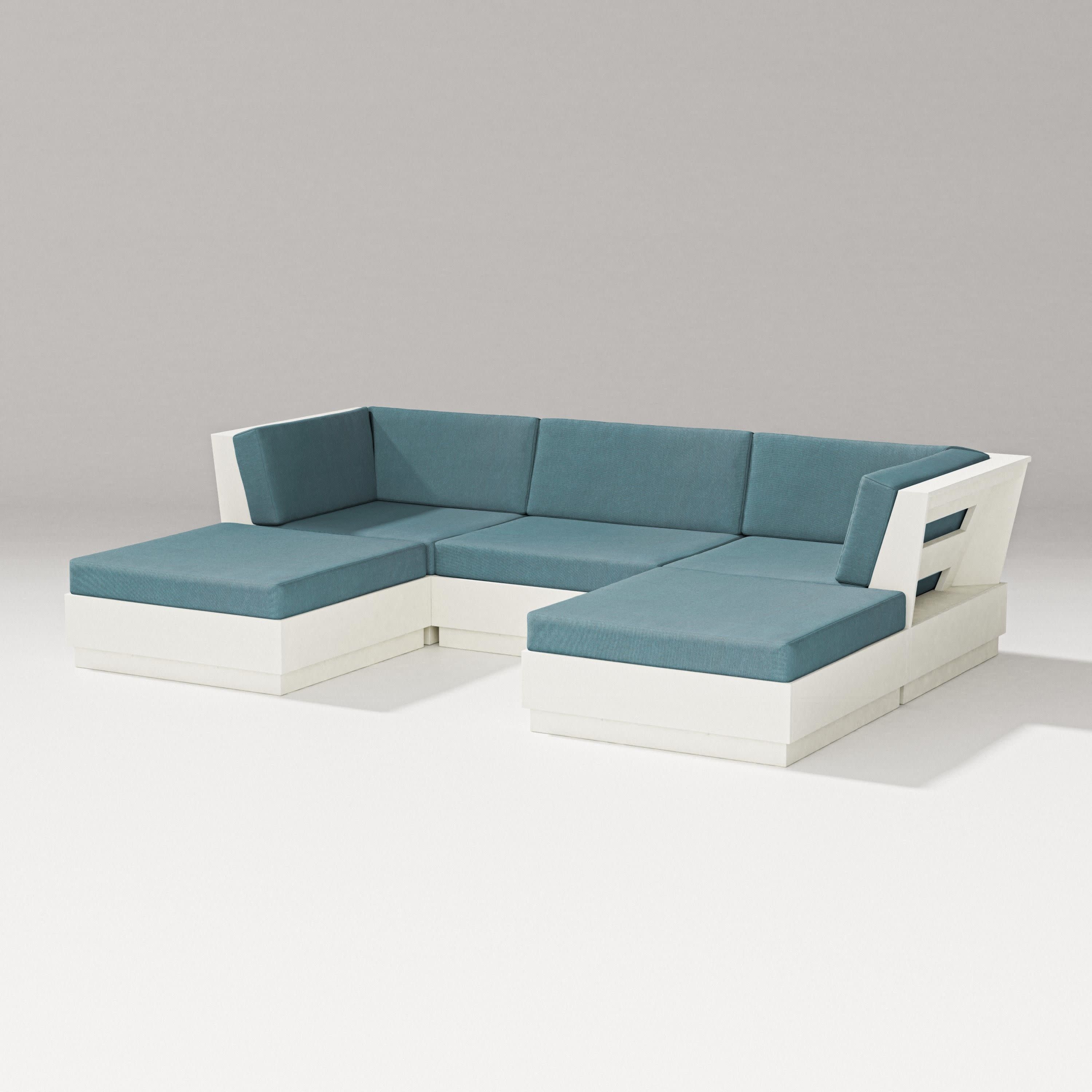Elevate Double Chaise Sectional in Vintage White / Ocean Teal