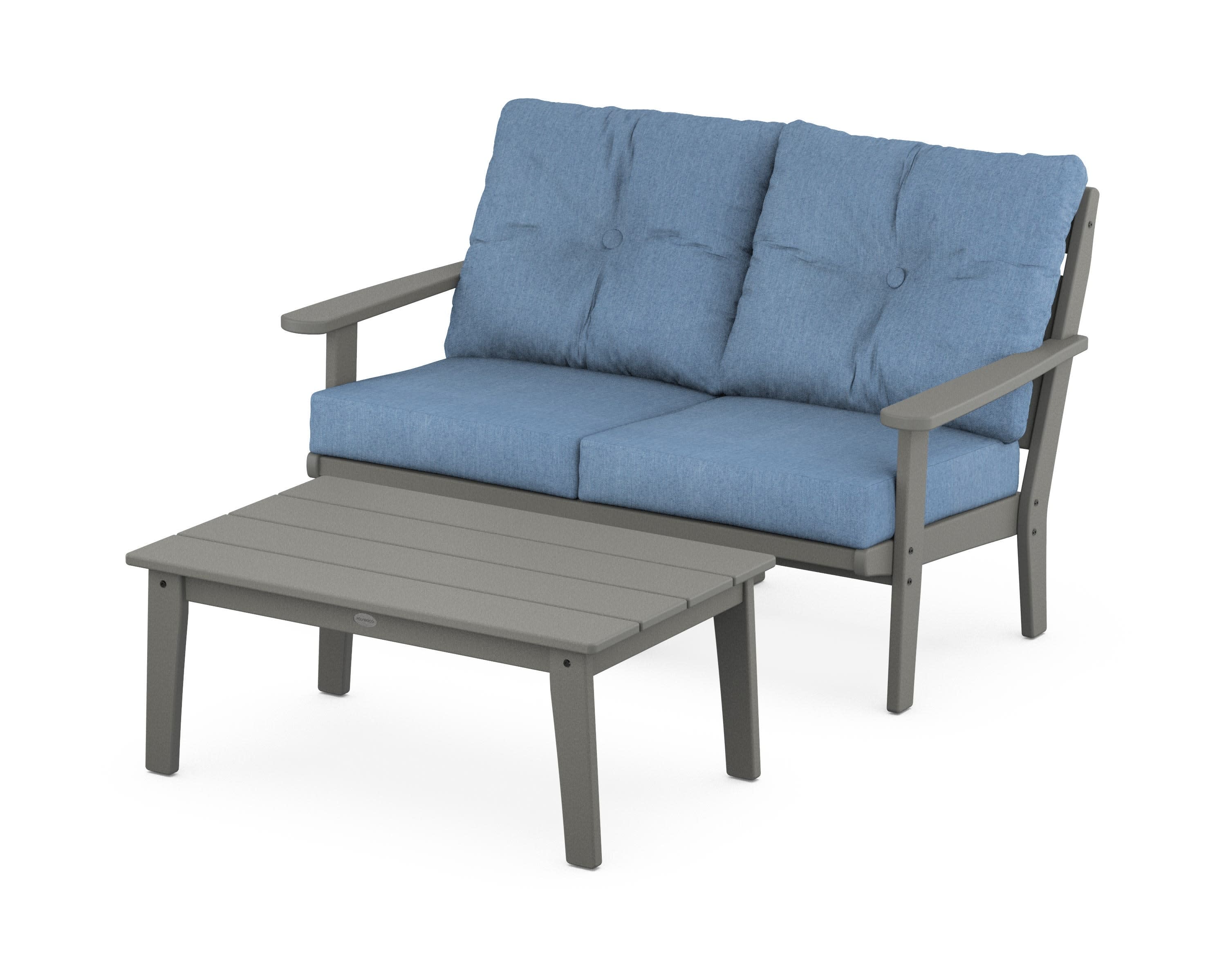 Lakeside 2-Piece Lounge Loveseat Set in Slate Grey / Sky Blue