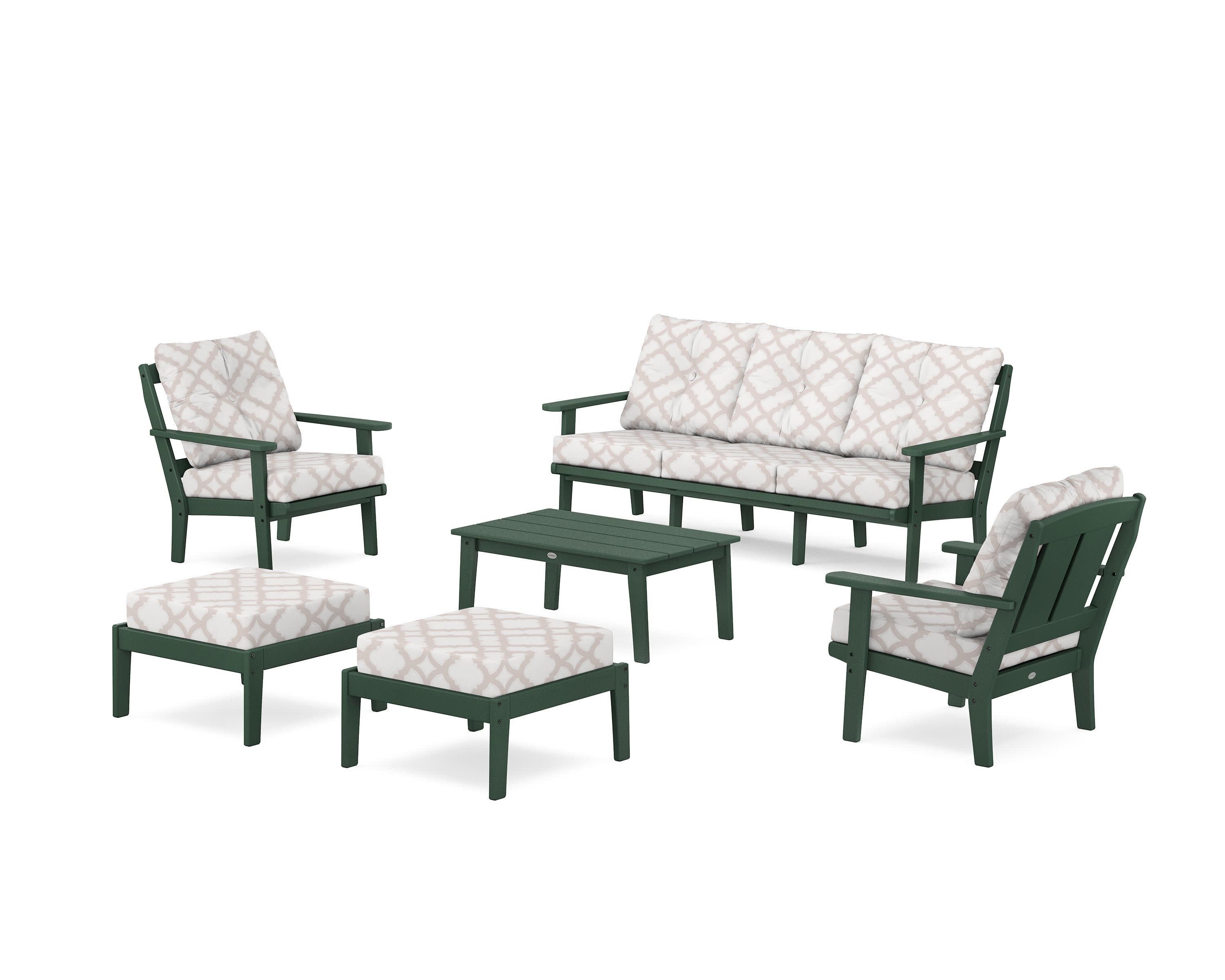 Mission 6-Piece Lounge Sofa Set in Green / Trellis Dune Burlap