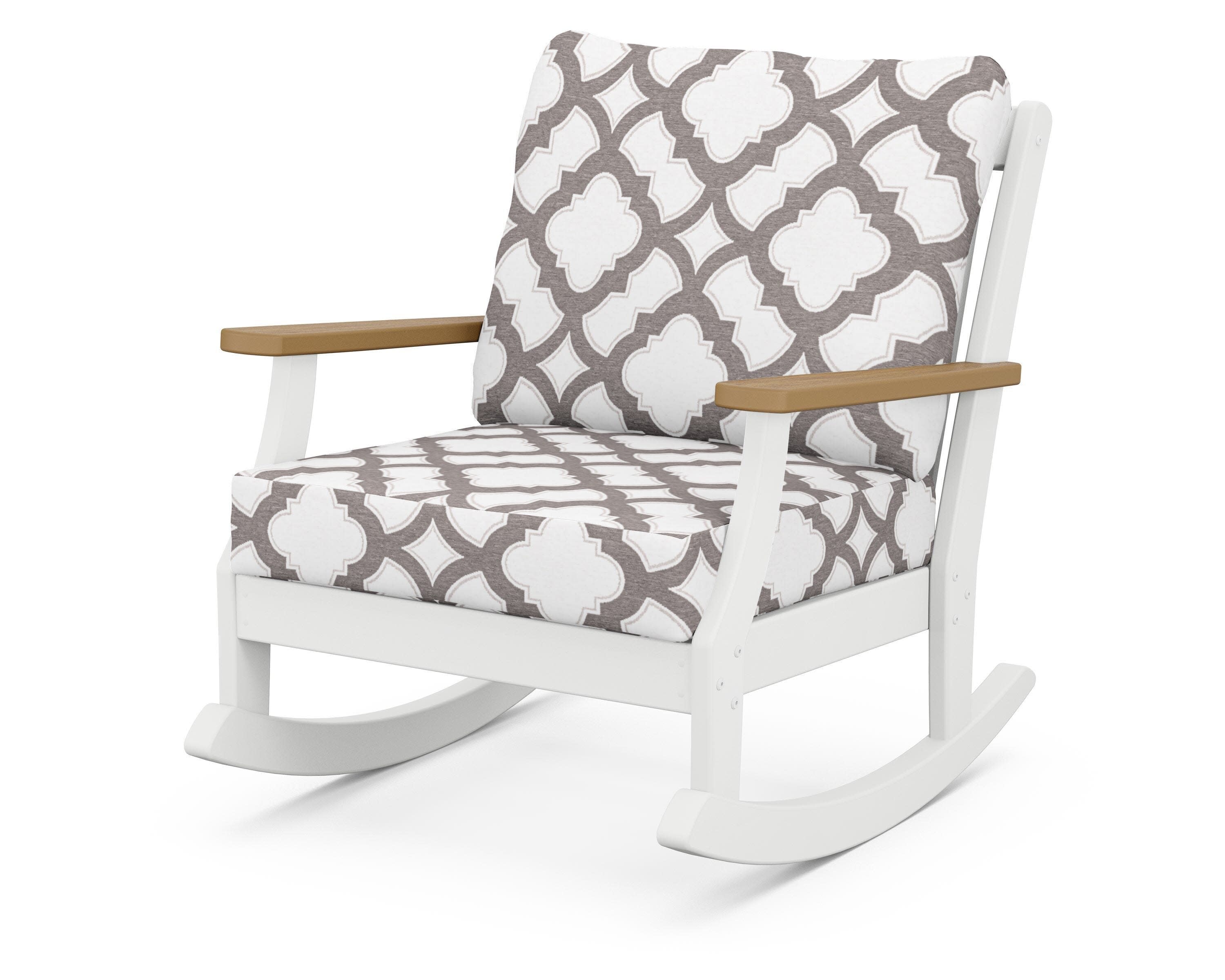 Braxton Deep Seating Rocking Chair in White / Natural / Trellis Grey Mist