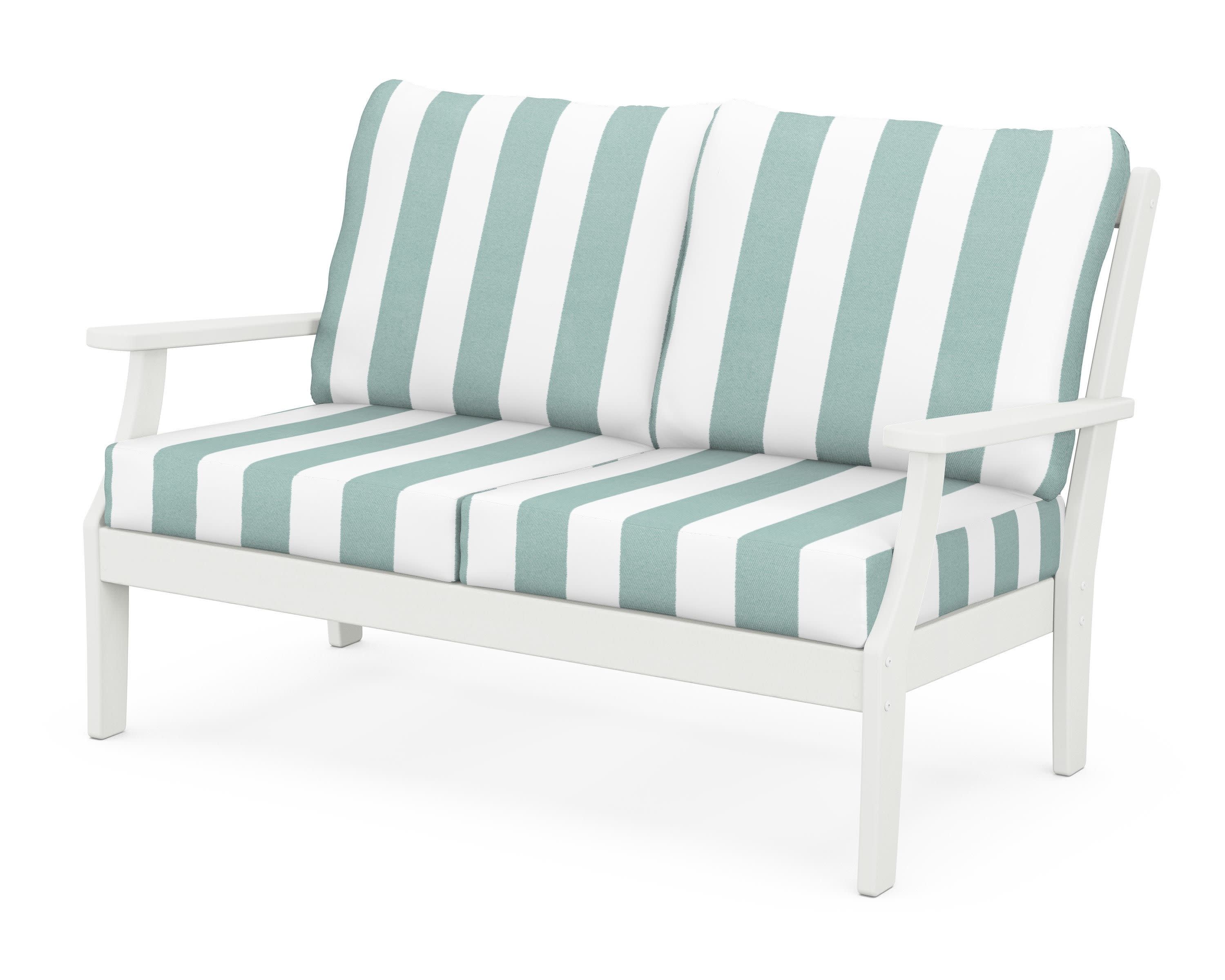 Braxton Deep Seating Loveseat in Vintage White / Cabana Stripe Glacier Spa