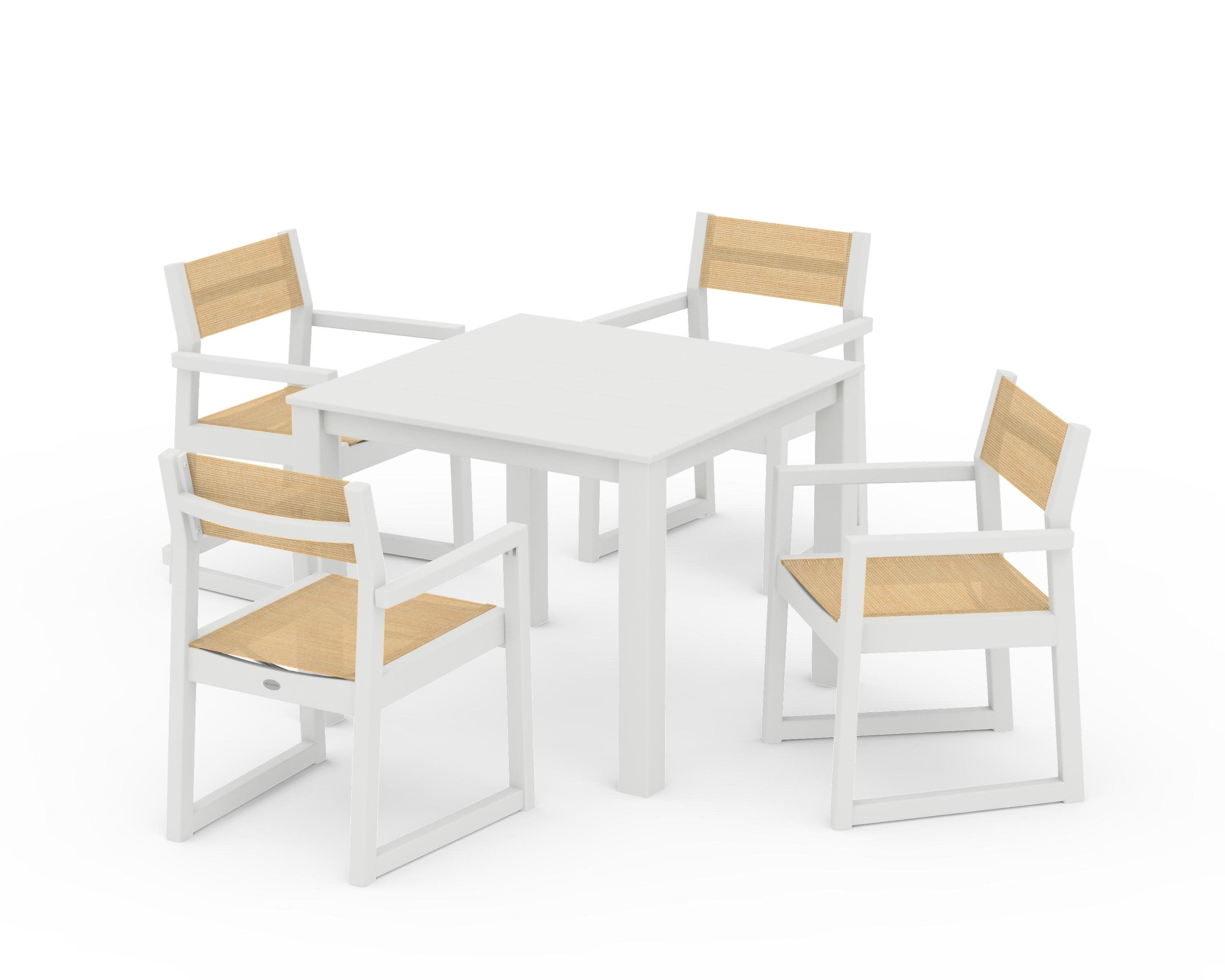 EDGE Sling Arm Chair 5-Piece Parsons Dining Set in Vintage White / Dupioni Apricot Sling