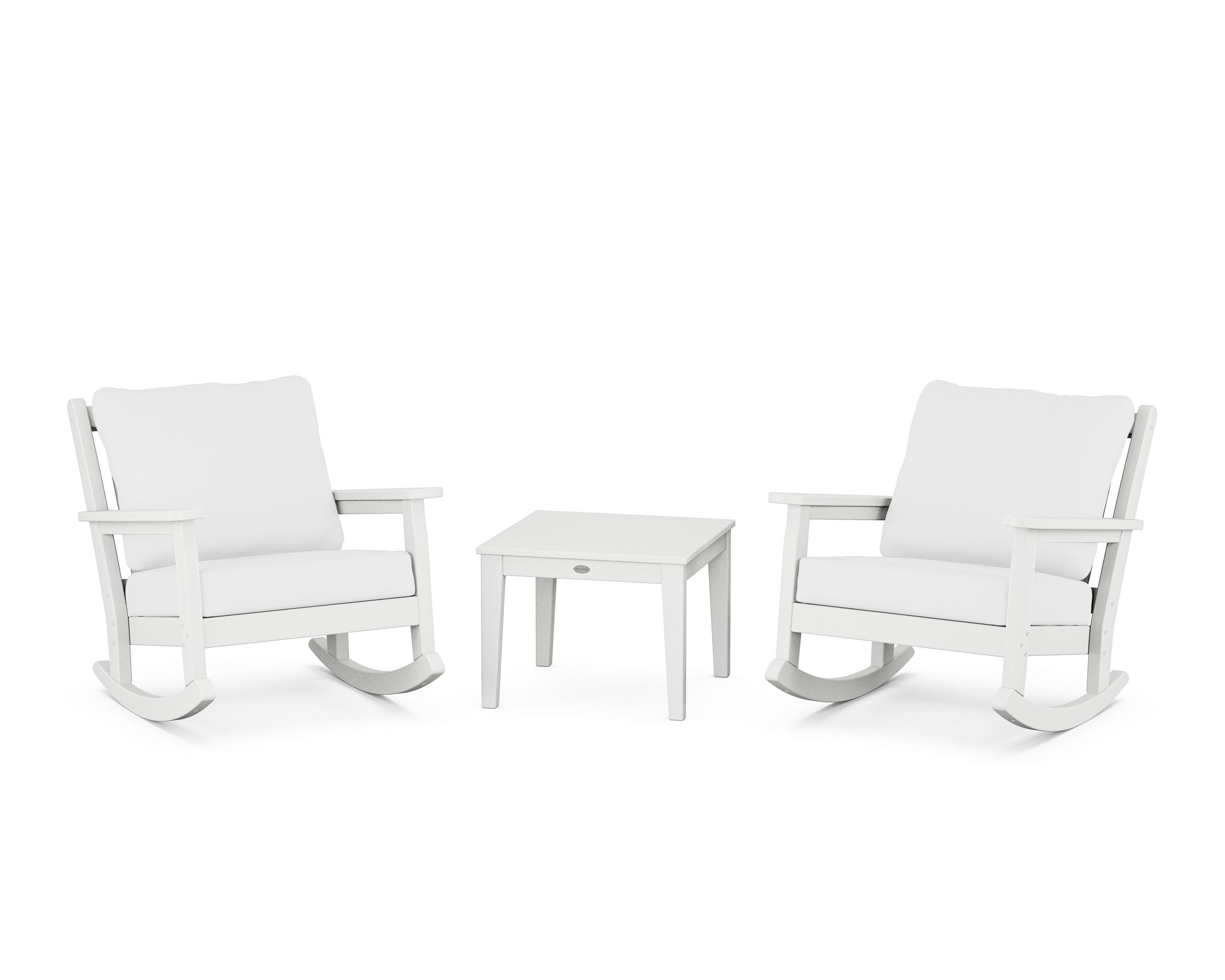 Chippendale 3-Piece Deep Seating Rocker Set in White / Natural