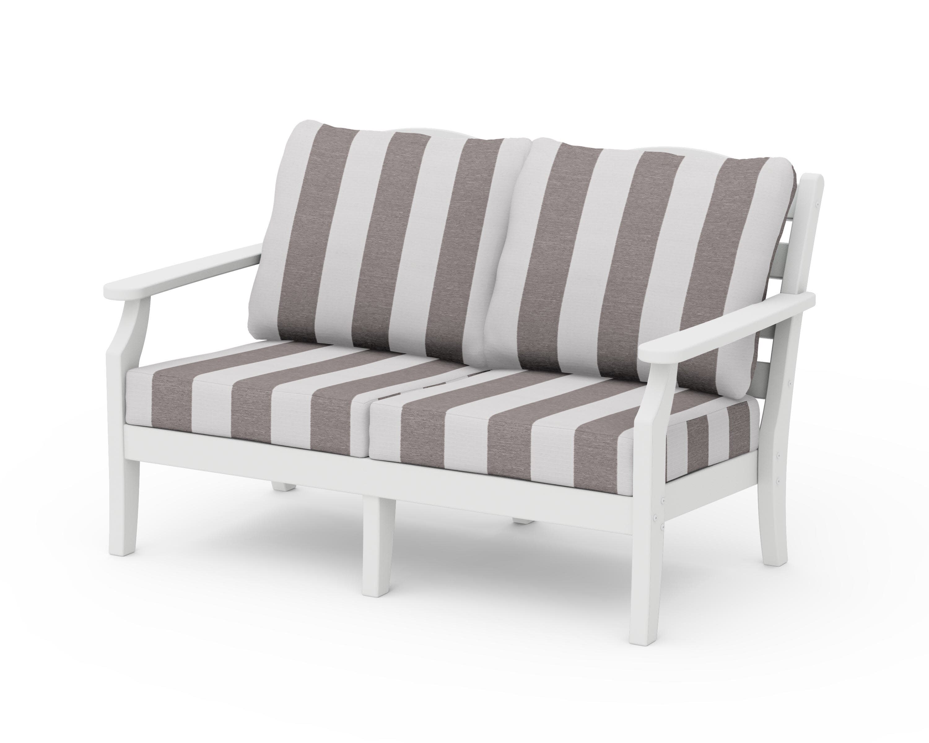Savannah Deep Seating Loveseat in White / Cabana Stripe Grey Mist