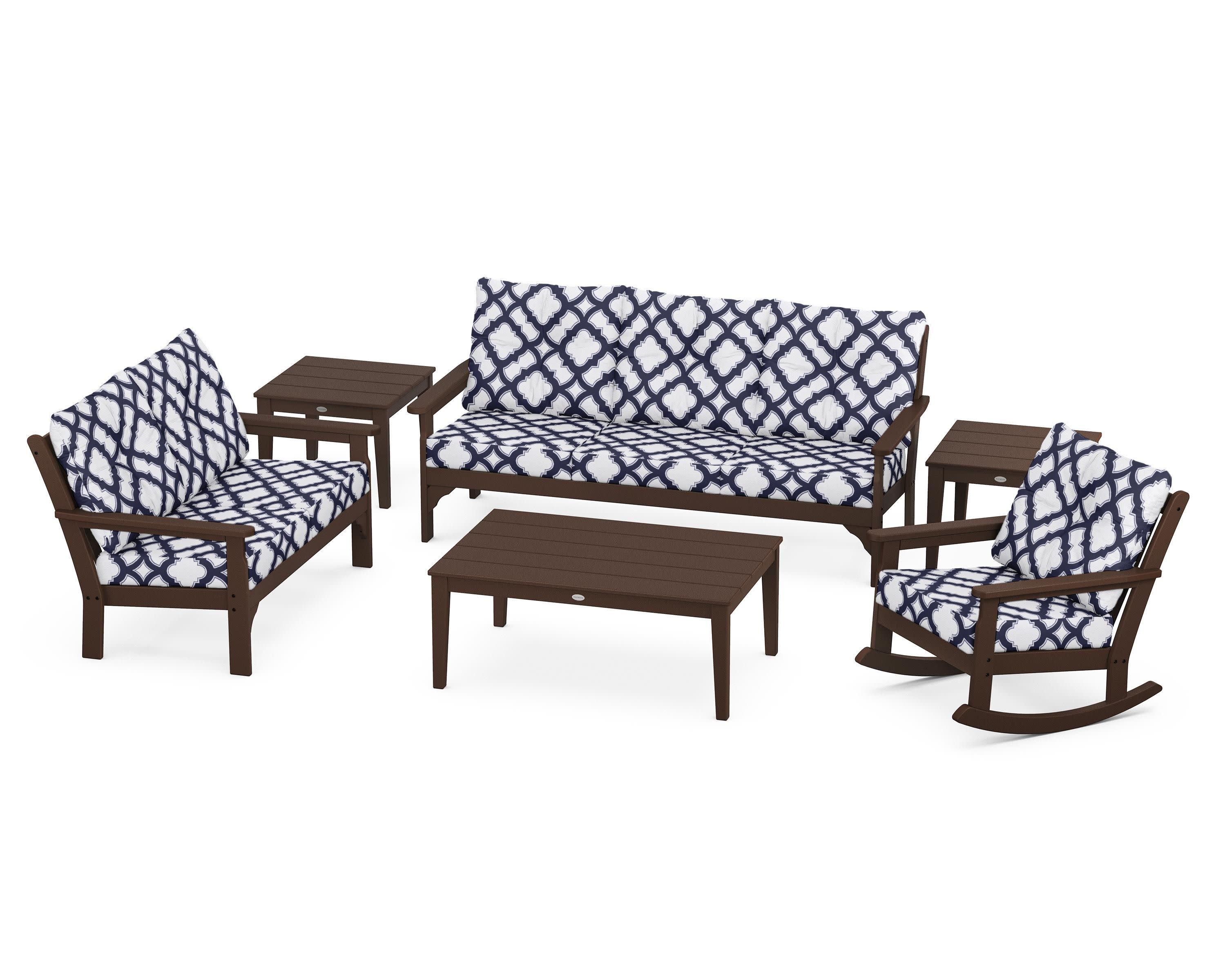 Vineyard 6-Piece Deep Seating Set in Mahogany / Trellis Navy