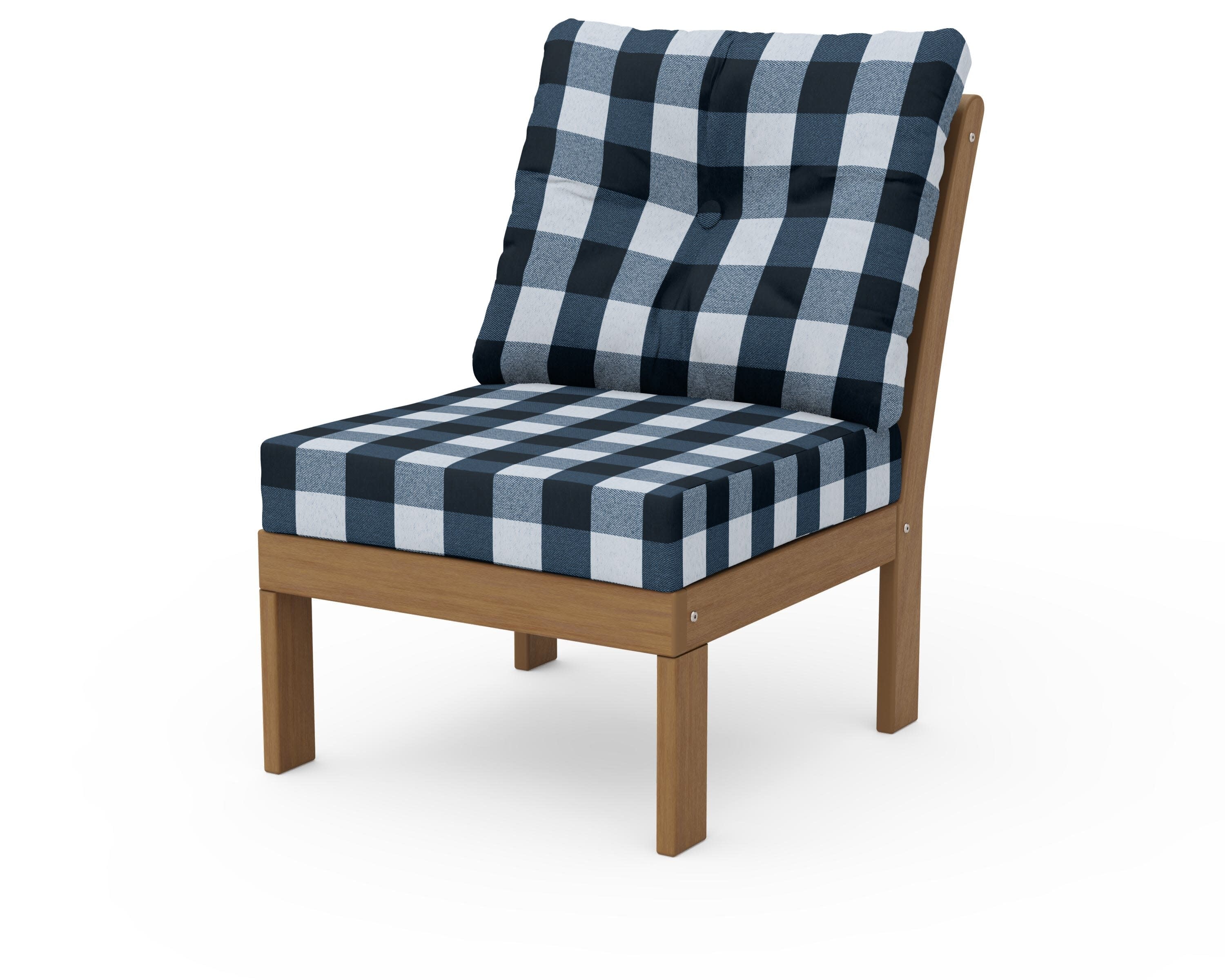 Vineyard Modular Armless Chair in Natural / Buffalo Plaid Marine Indigo