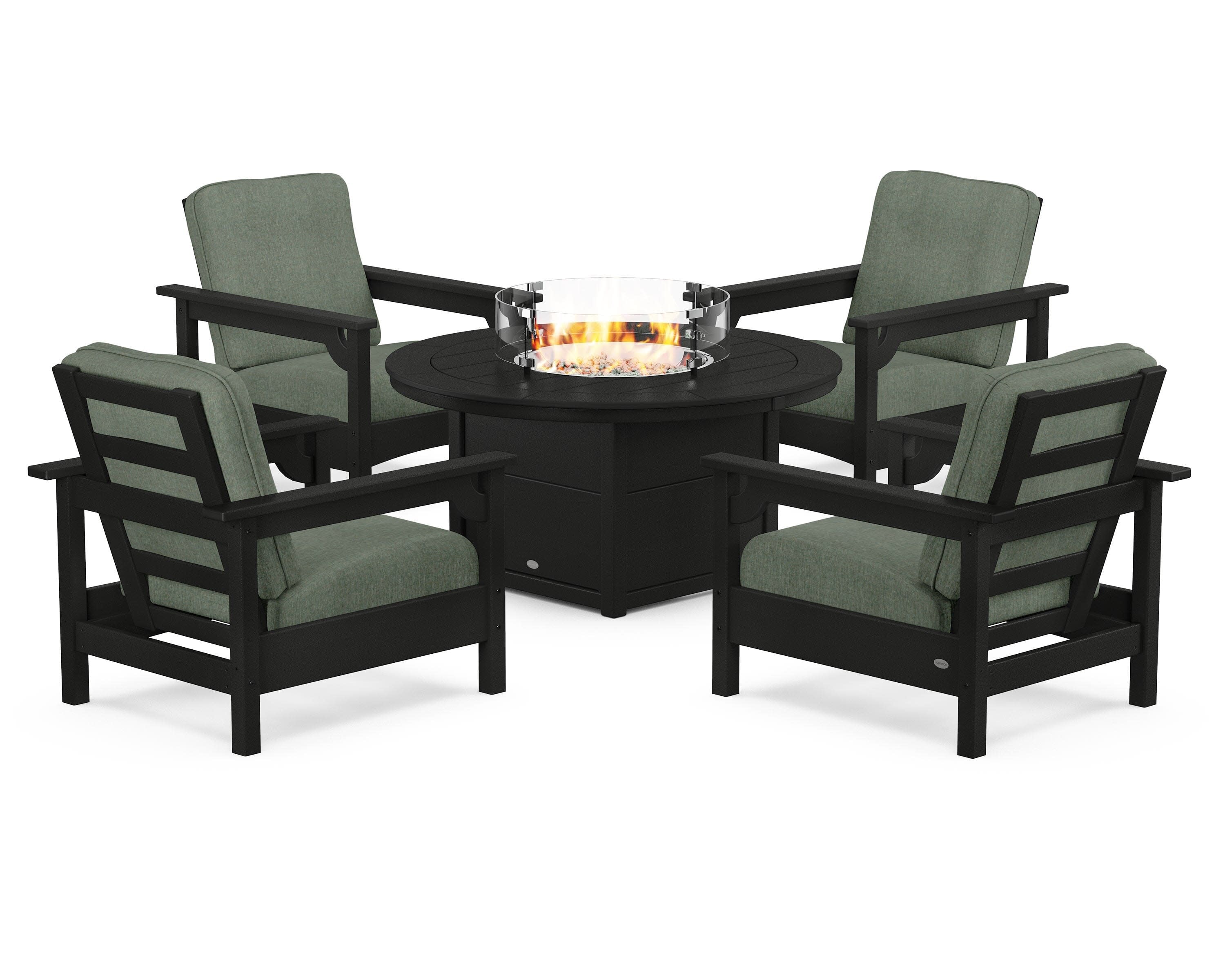 Club 5-Piece Conversation Set with Fire Pit Table in Black / Cast Sage