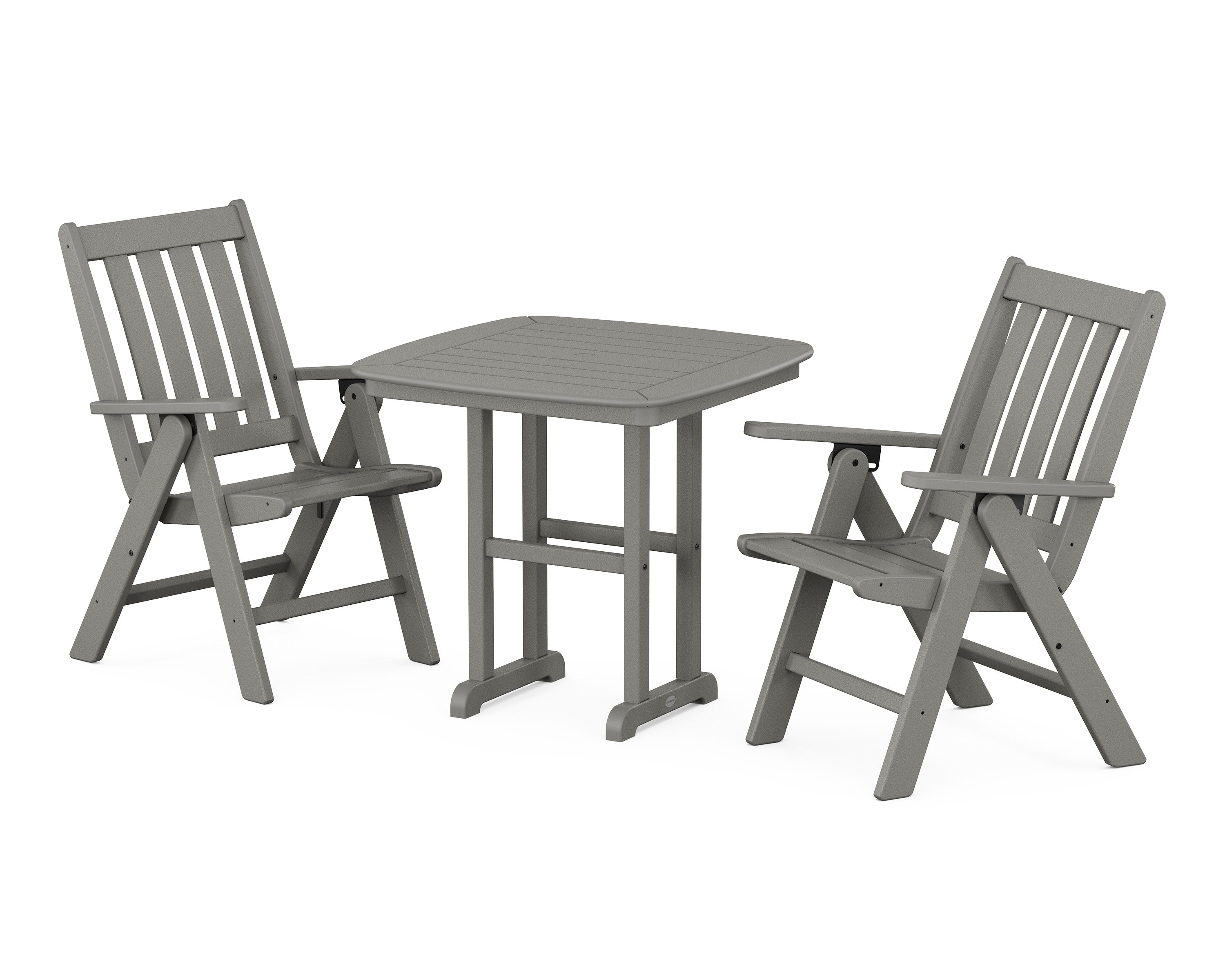 Vineyard Folding Chair 3-Piece Dining Set in Slate Grey