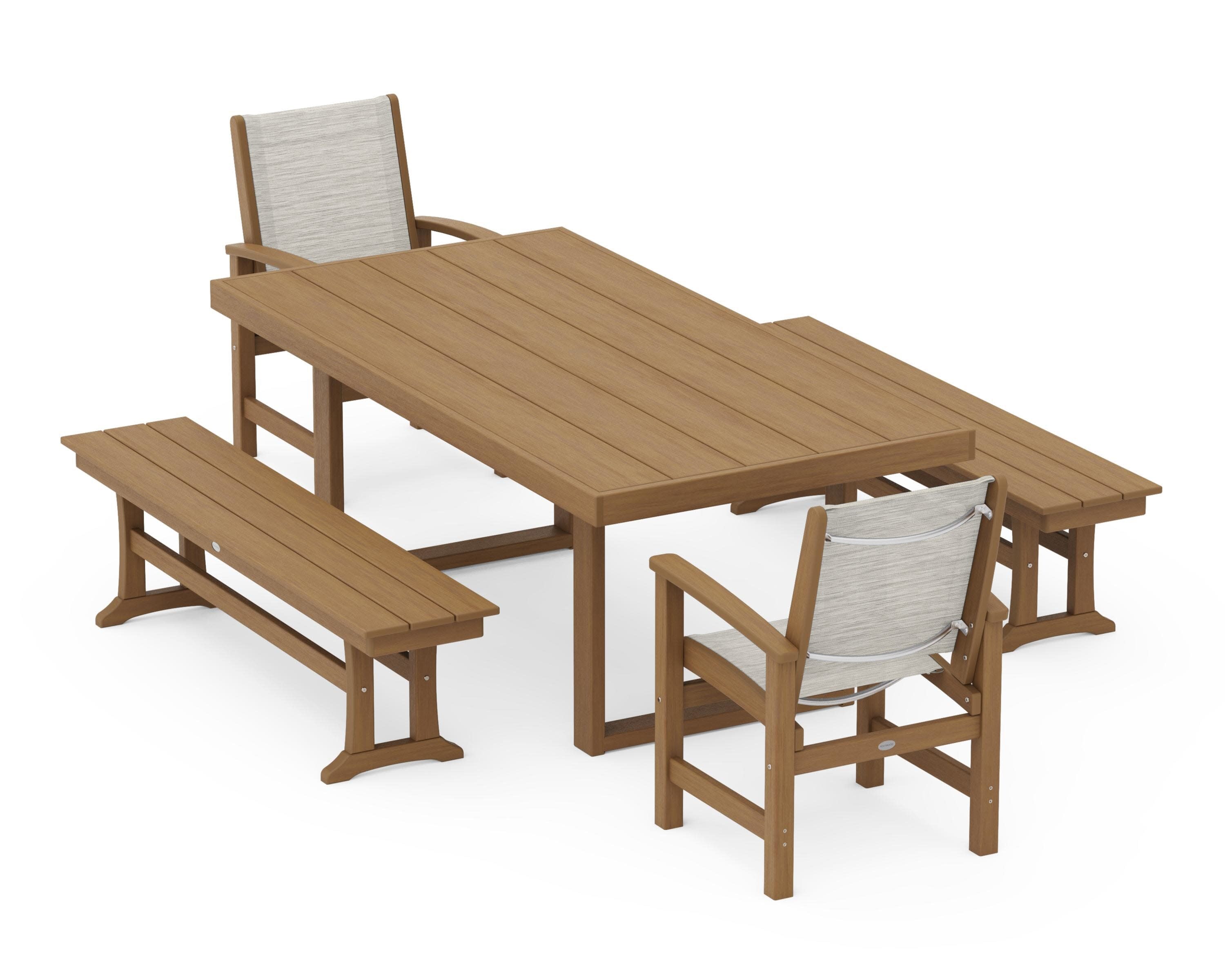 Coastal 5-Piece Dining Set with Trestle Legs in Natural / Birch Sling