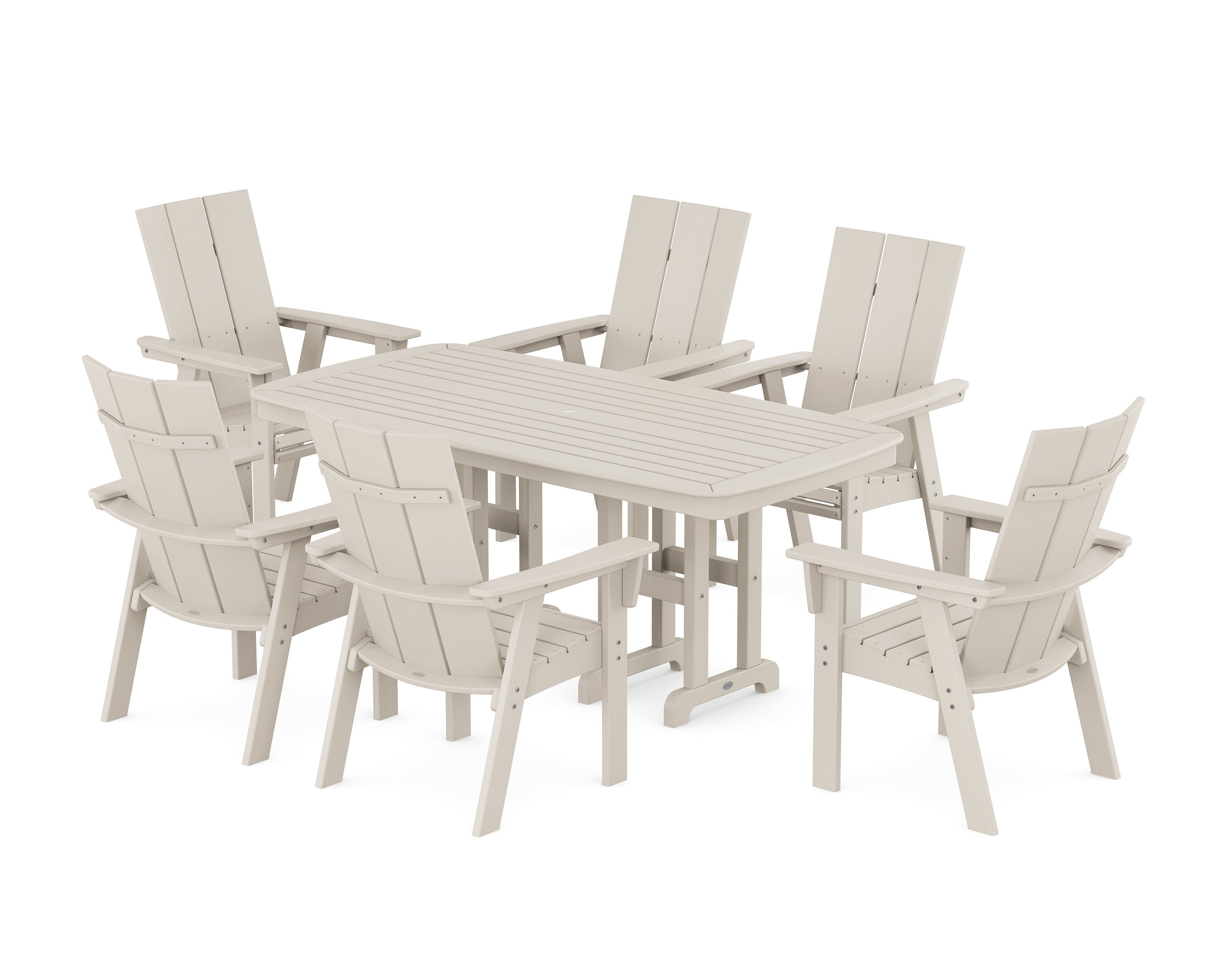 Modern Curveback Adirondack 7-Piece Dining Set in Sand