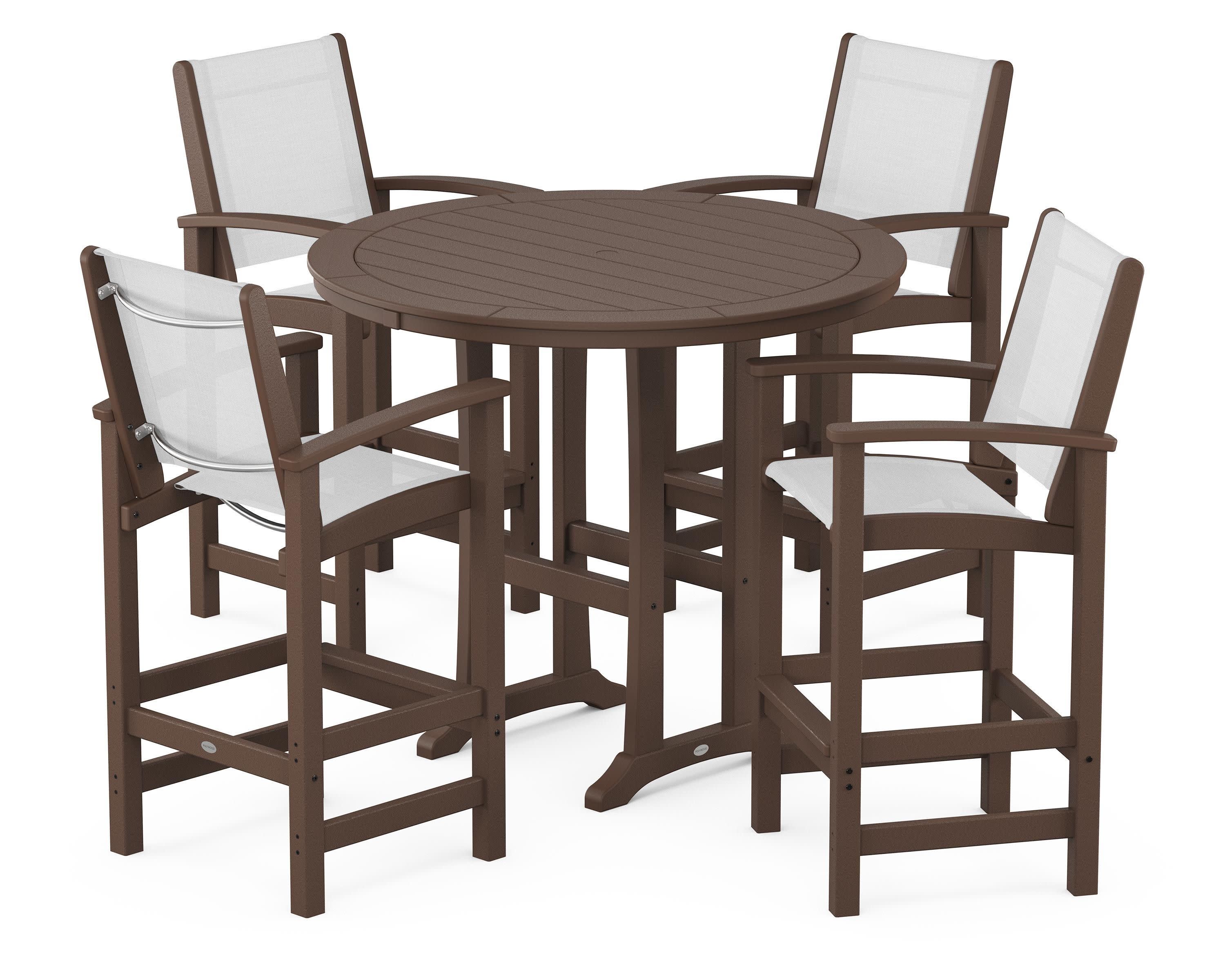 Coastal 5-Piece Nautical Trestle Bar Set in Mahogany / White Sling