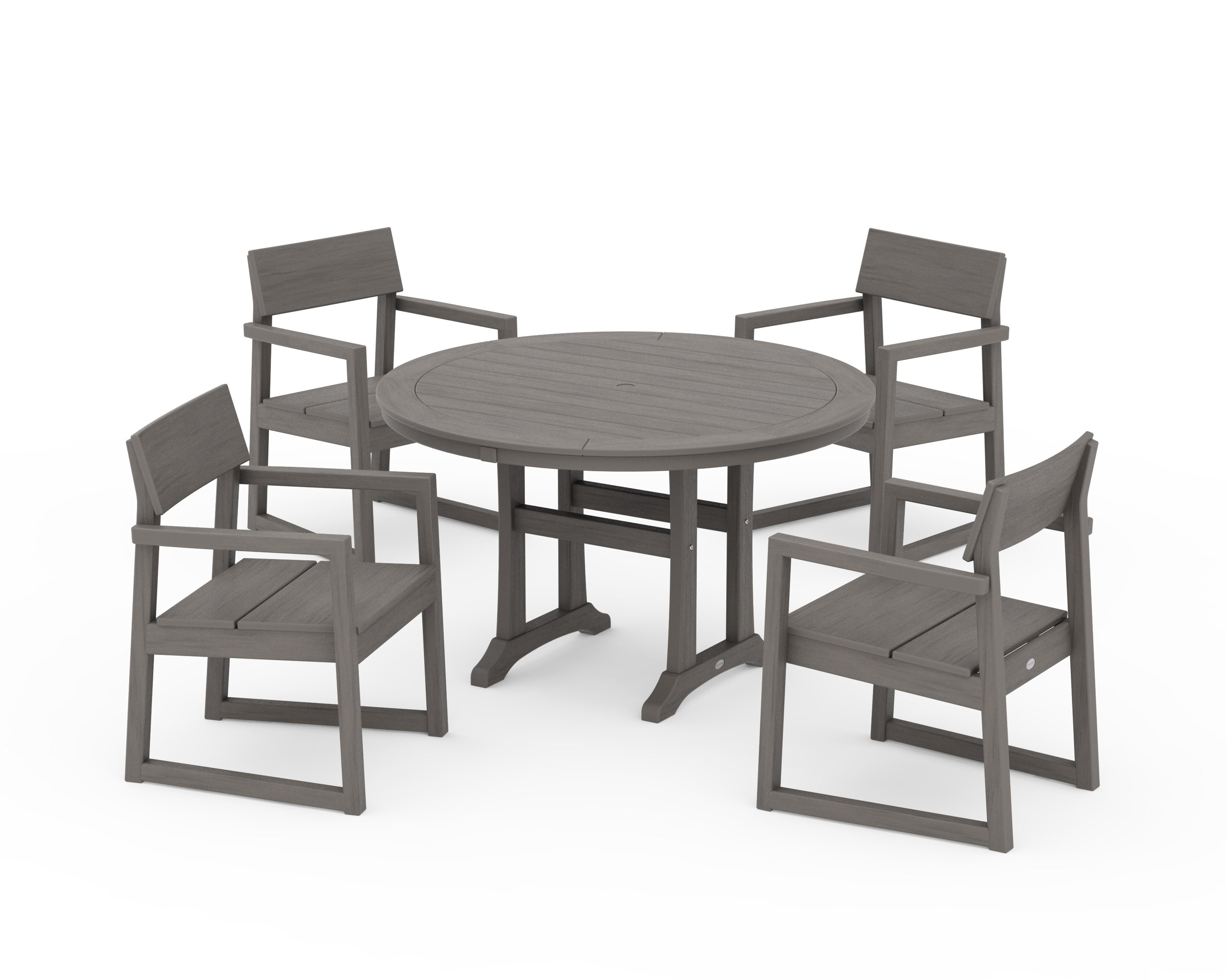 EDGE 5-Piece Round Dining Set with Trestle Legs in Driftwood