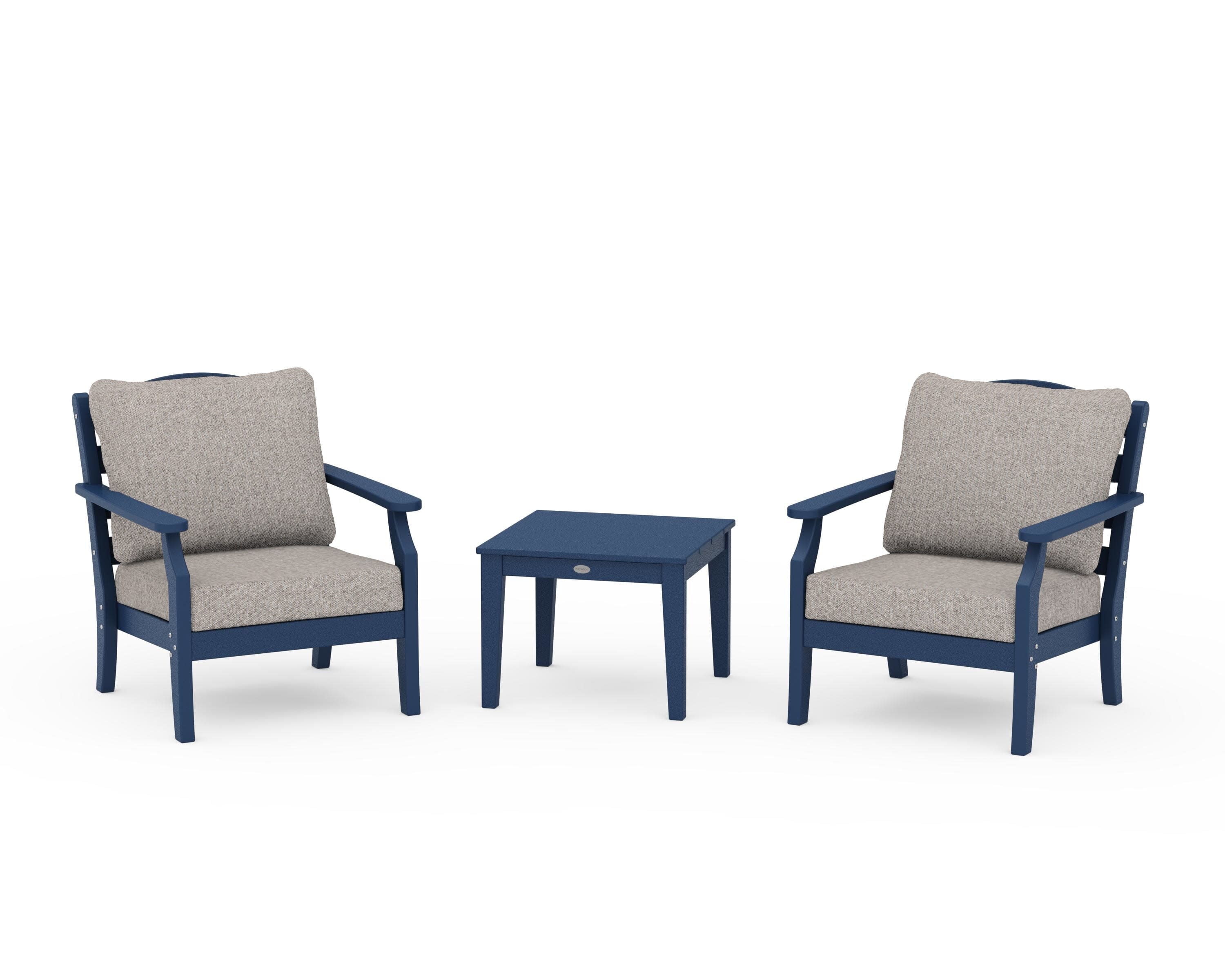 Savannah 3-Piece Deep Seating Set in Navy / Weathered Tweed