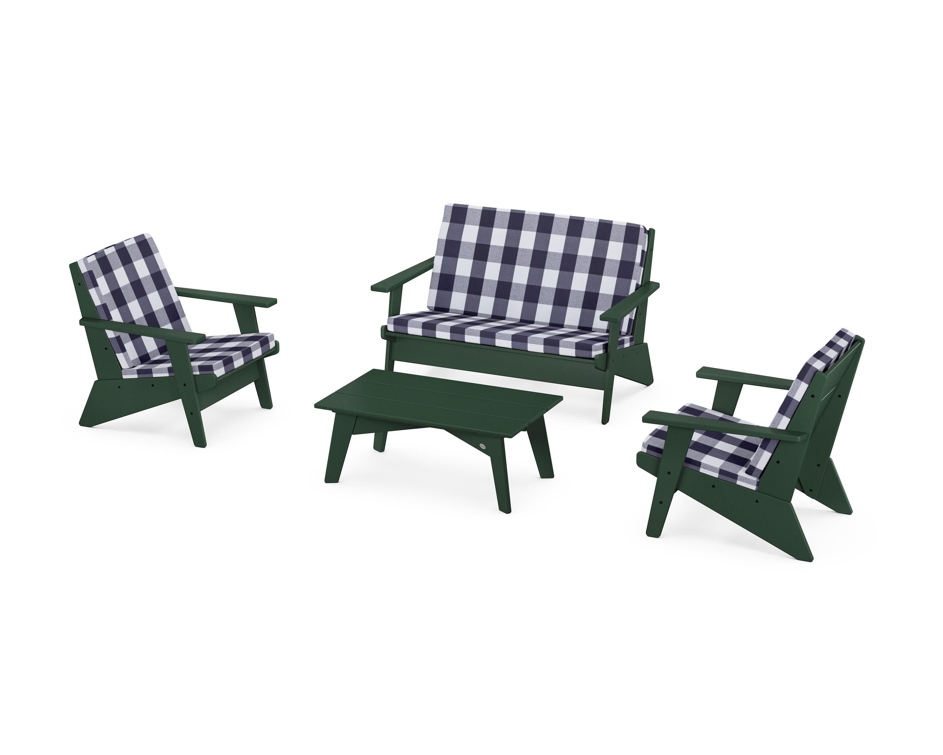 Riviera Modern Lounge 4-Piece Set in Green / Buffalo Plaid Navy