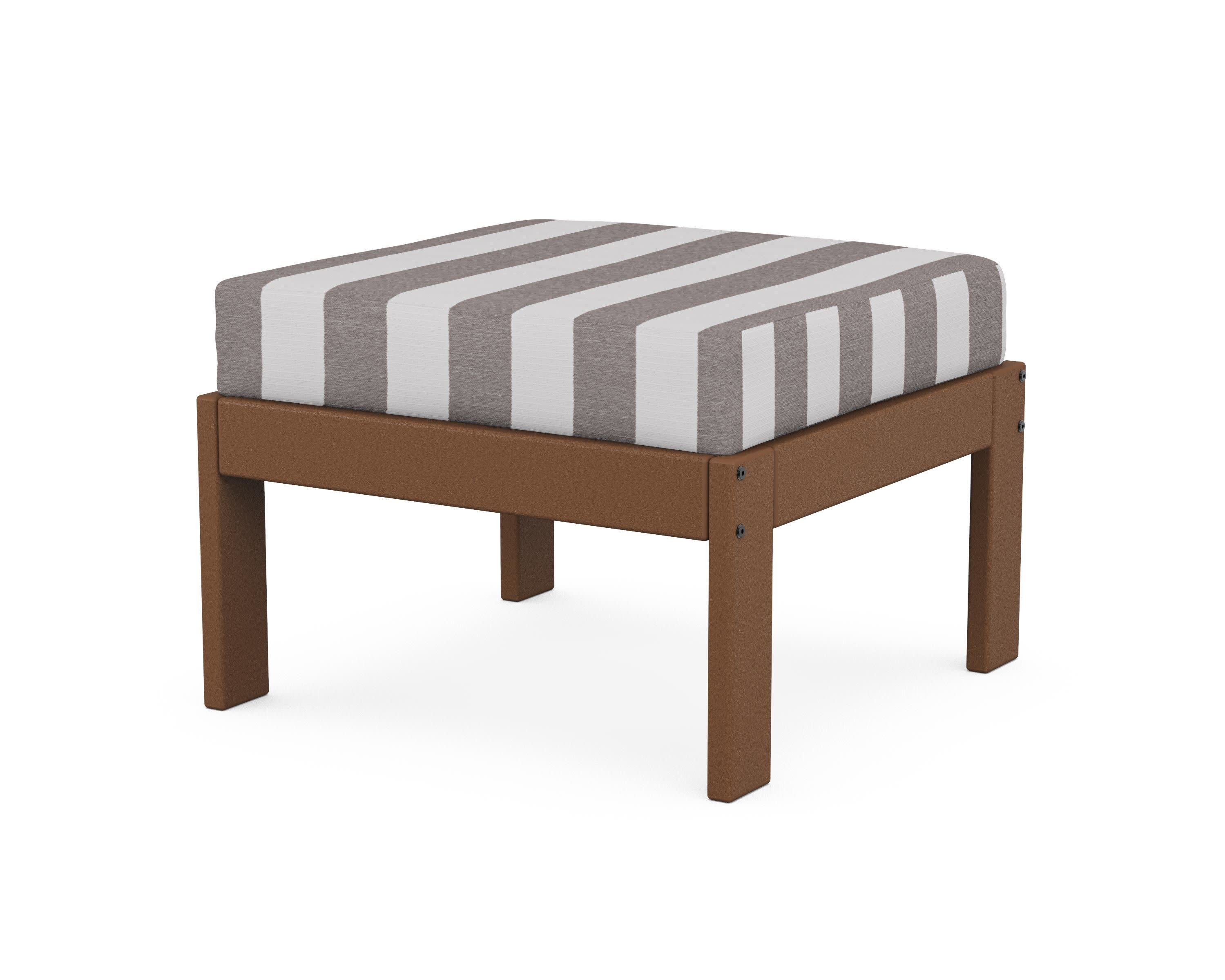 Vineyard Modular Ottoman in Teak / Cabana Stripe Grey Mist