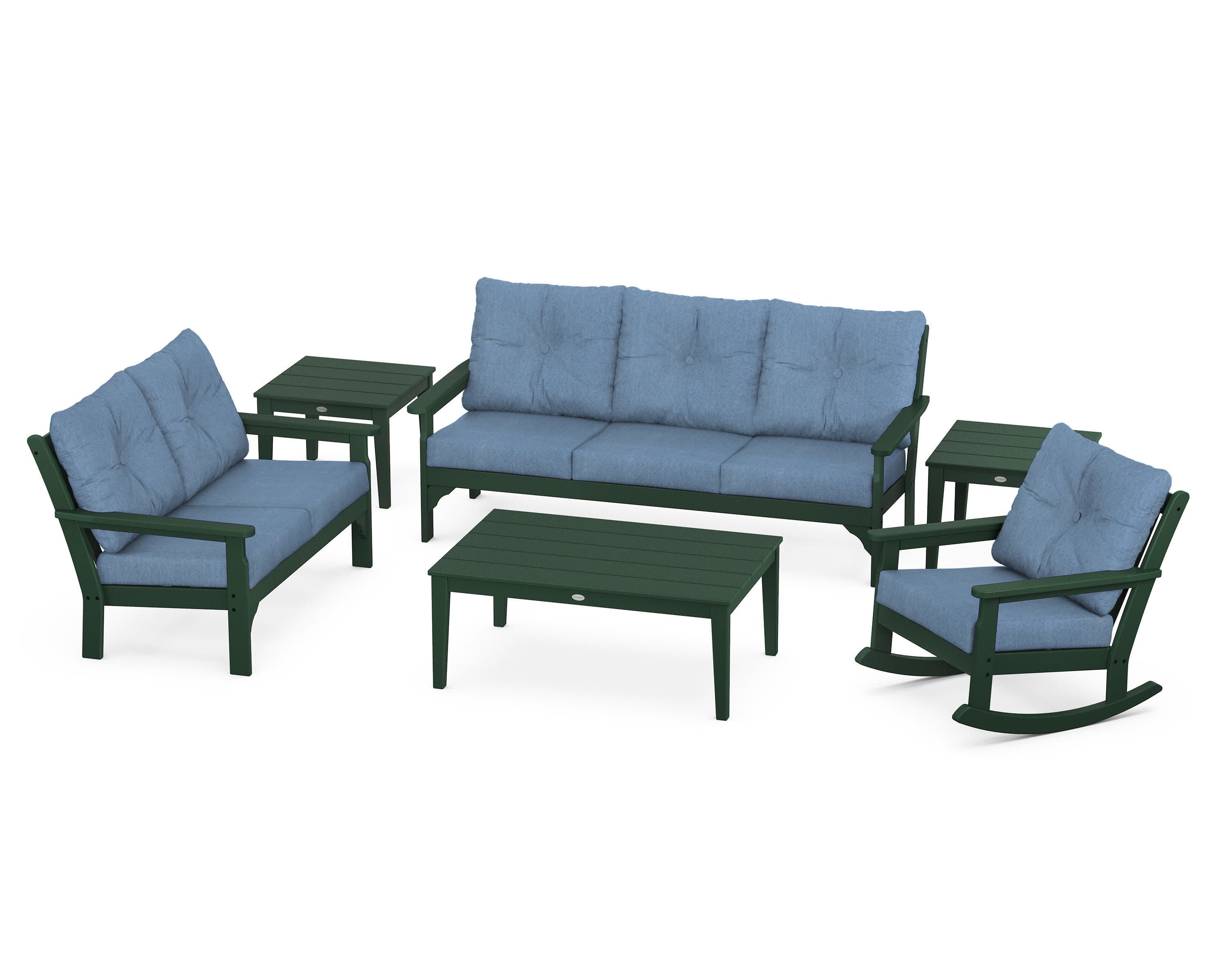 Vineyard 6-Piece Deep Seating Set in Green / Sky Blue