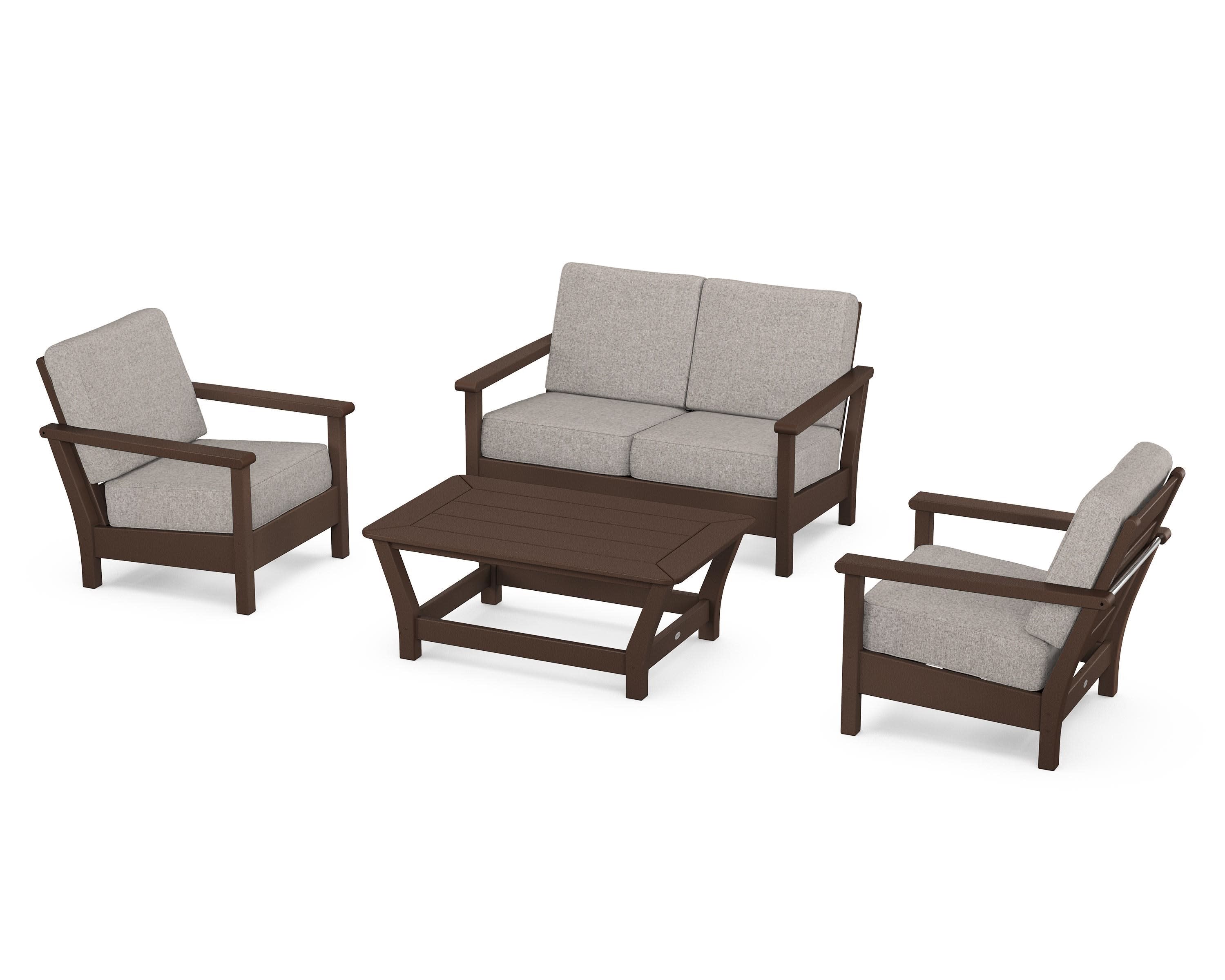 Harbour 4-Piece Deep Seating Set in Mahogany / Weathered Tweed