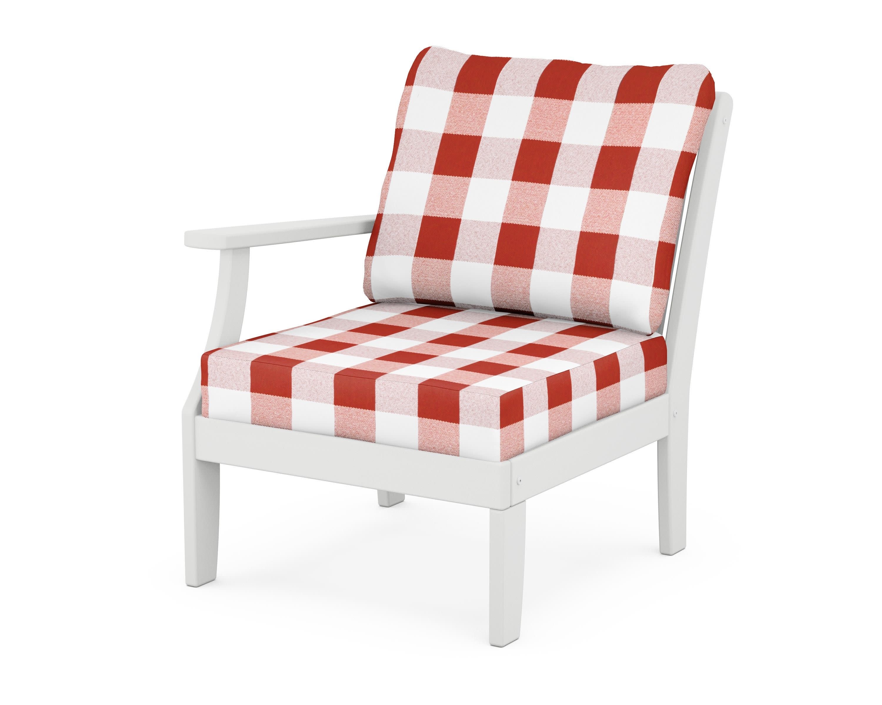 Braxton Modular Left Arm Chair in White / Buffalo Plaid Crimson