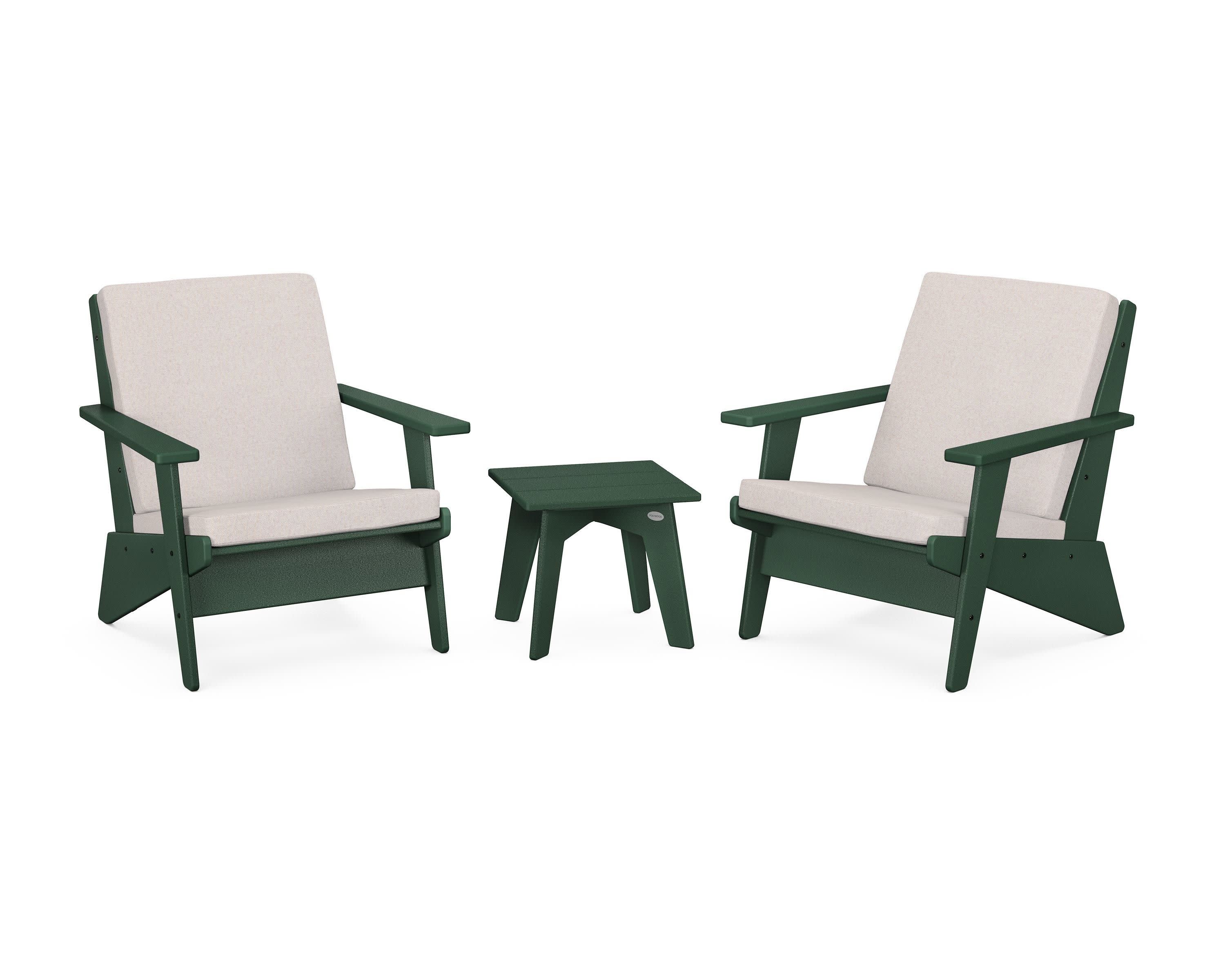 Riviera Modern Lounge 3-Piece Set in Green / Dune Burlap