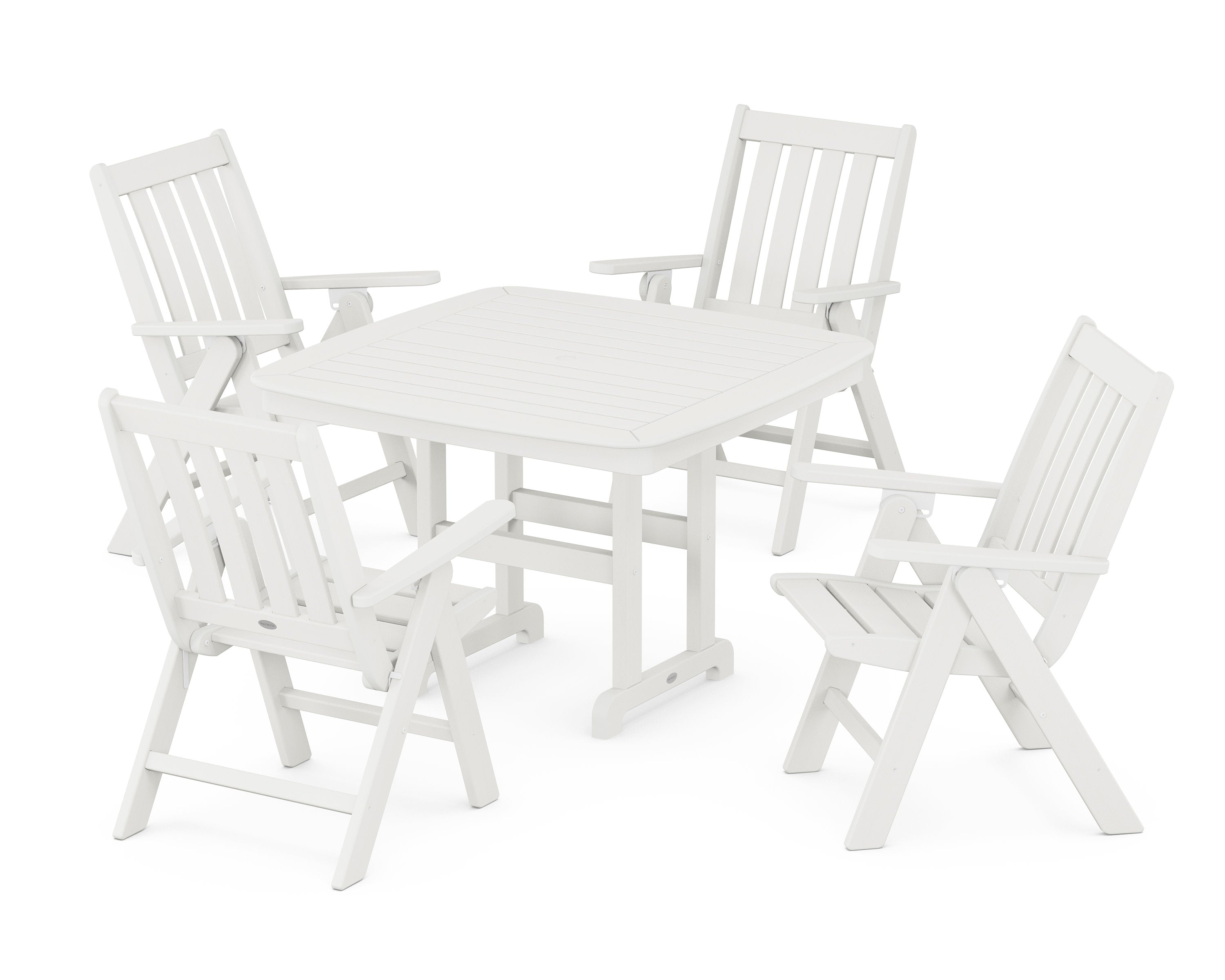 Vineyard Folding Chair 5-Piece Dining Set in Vintage White