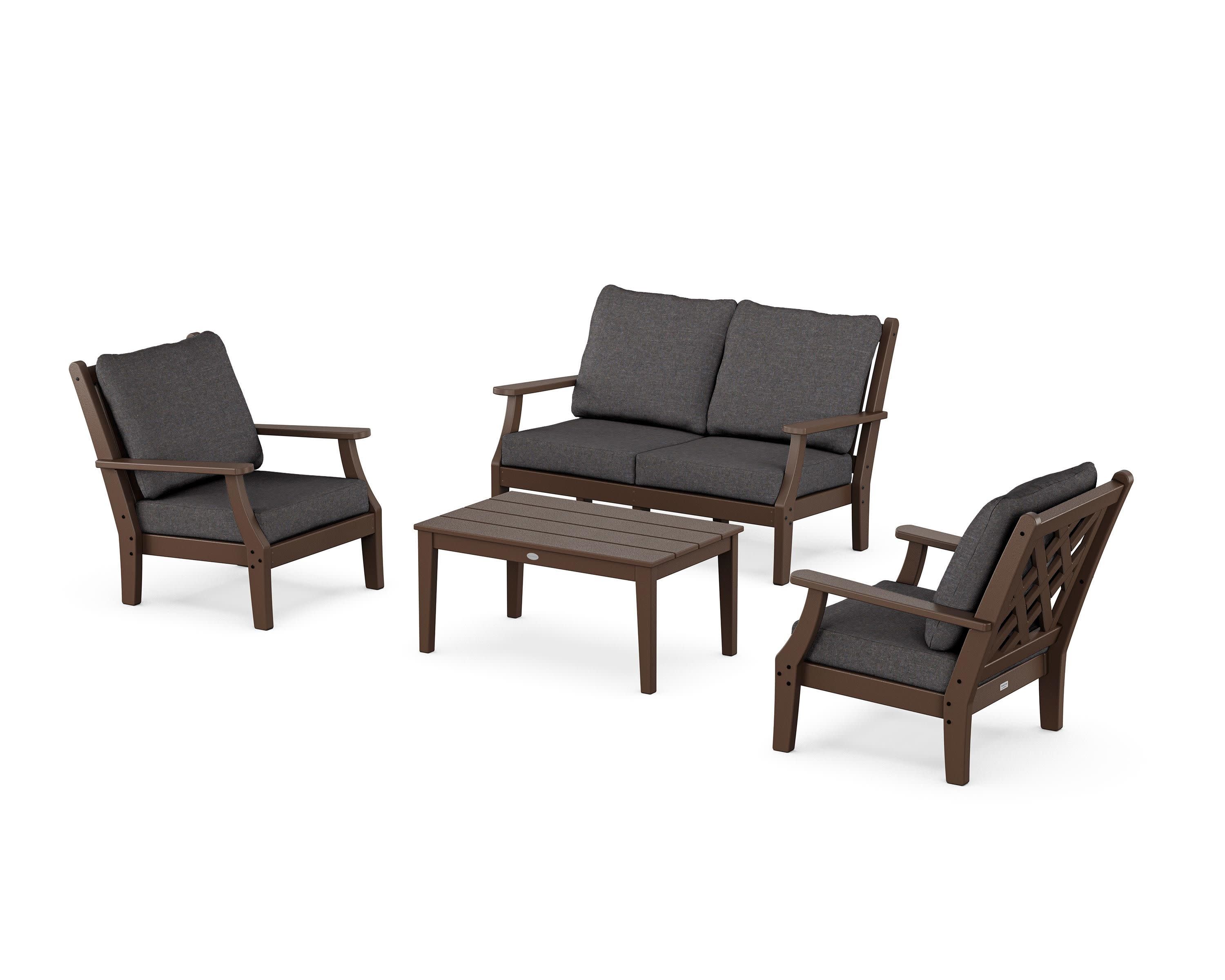 Wovendale 4-Piece Deep Seating Set with Loveseat in Mahogany / Ash Charcoal