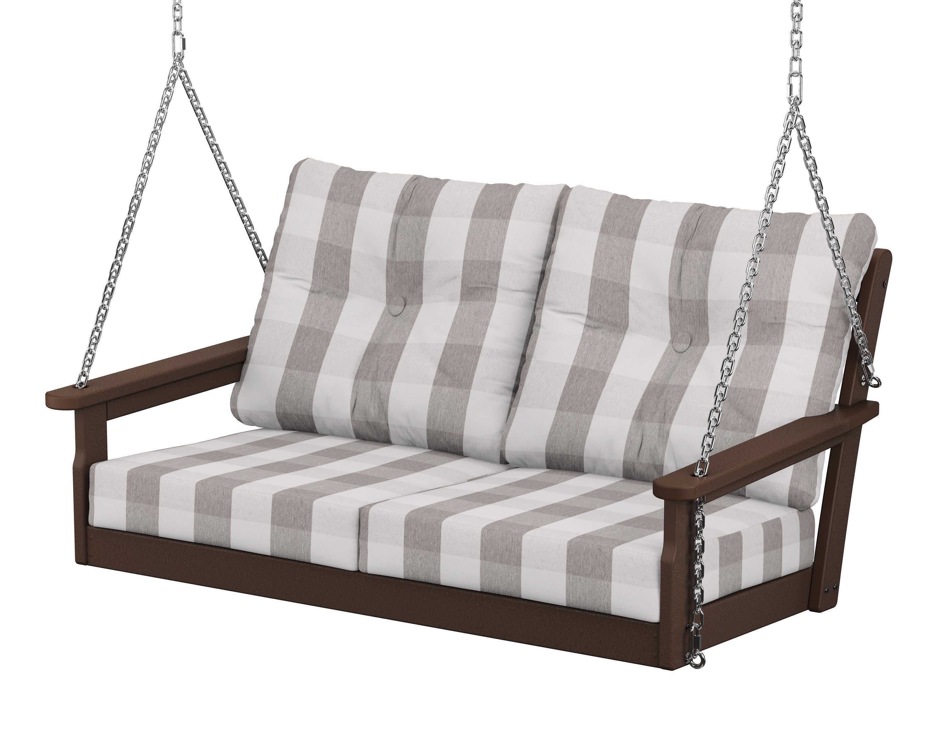 Vineyard Deep Seating Swing in Mahogany / Buffalo Plaid Grey Mist