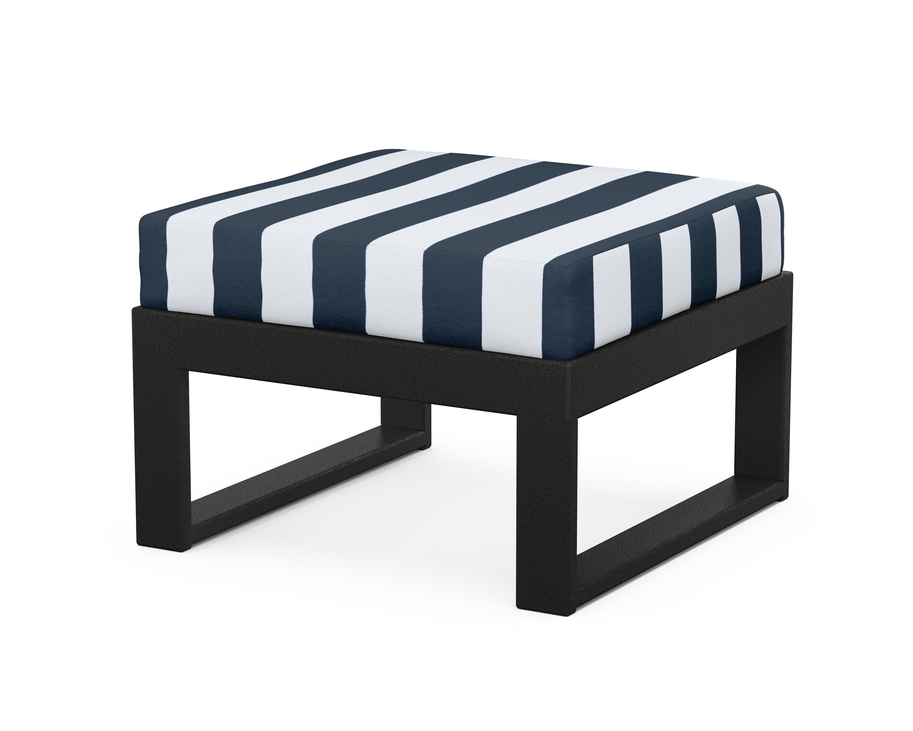 Modular Ottoman - Modern in Black / Cabana Stripe Marine Indigo