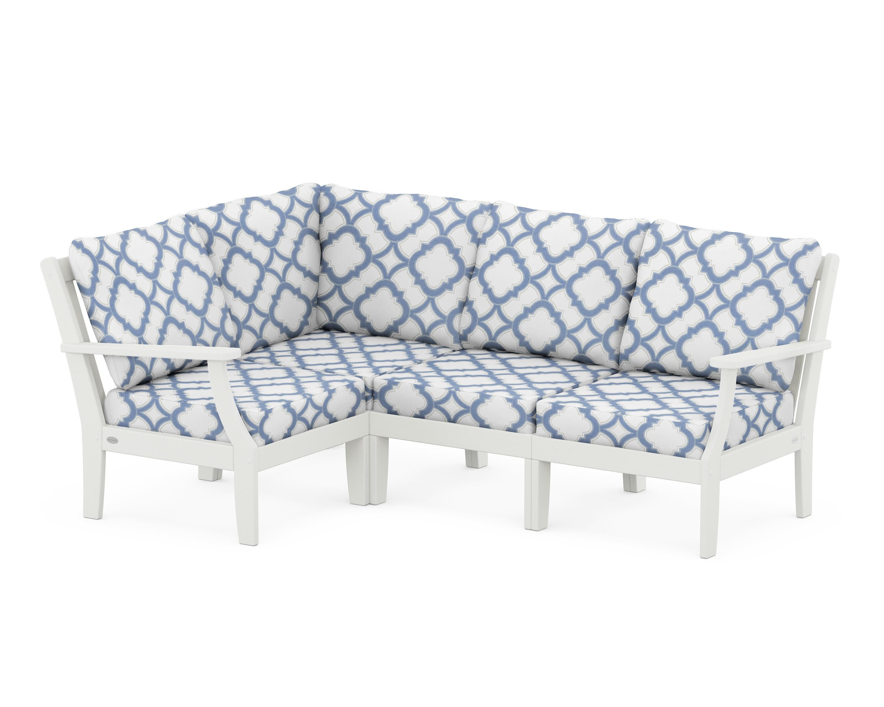 Braxton Modular 4-Piece Deep Seating Set in Vintage White / Trellis Sky Blue