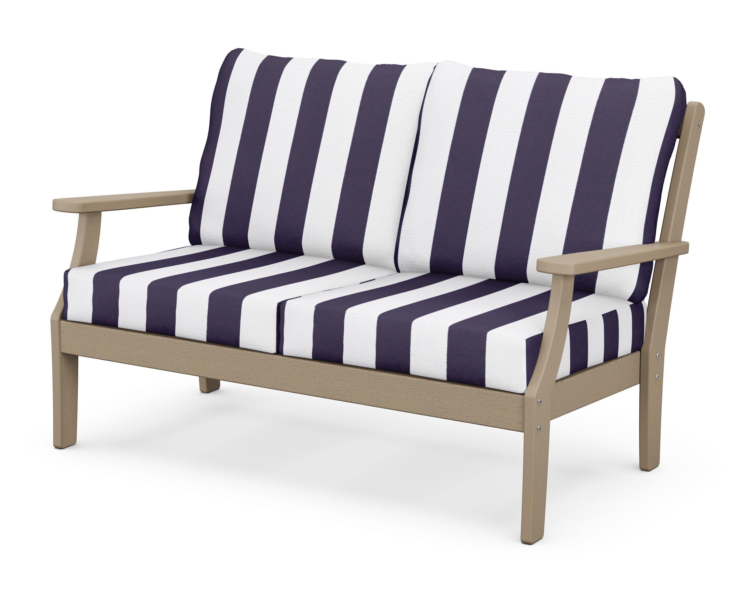 Braxton Deep Seating Loveseat in Vintage Sahara / Cabana Stripe Navy