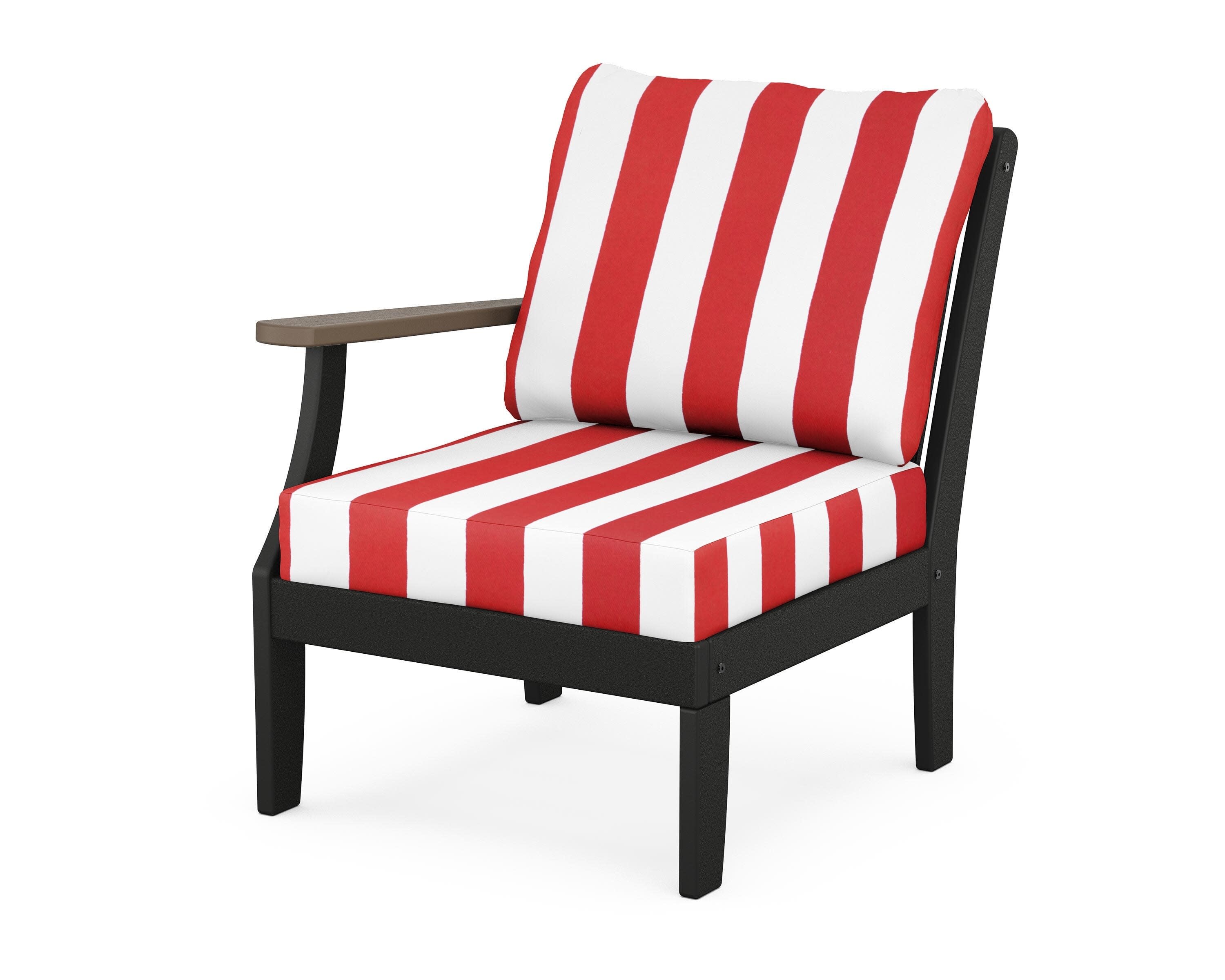 Braxton Modular Left Arm Chair in Black / Kona / Cabana Stripe Crimson