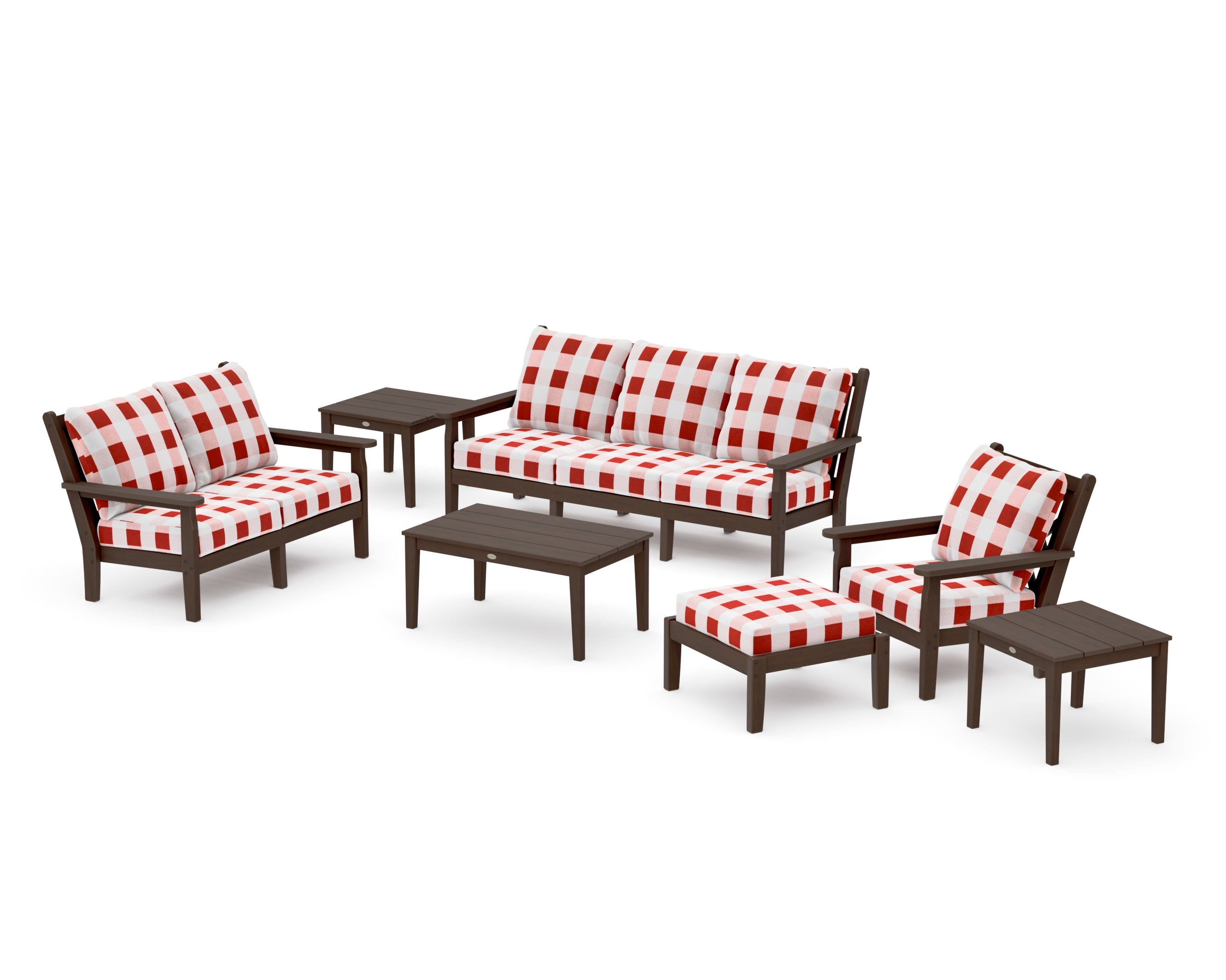 Chippendale 7-Piece Deep Seating Set in Kona / Buffalo Plaid Crimson