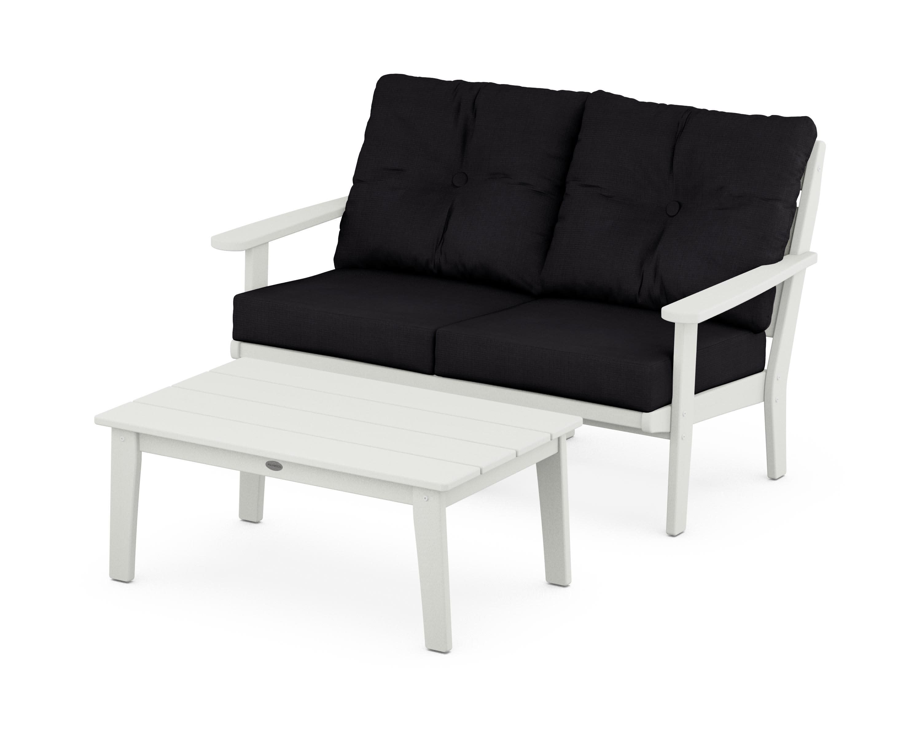 Lakeside 2-Piece Lounge Loveseat Set in Vintage White / Midnight Linen