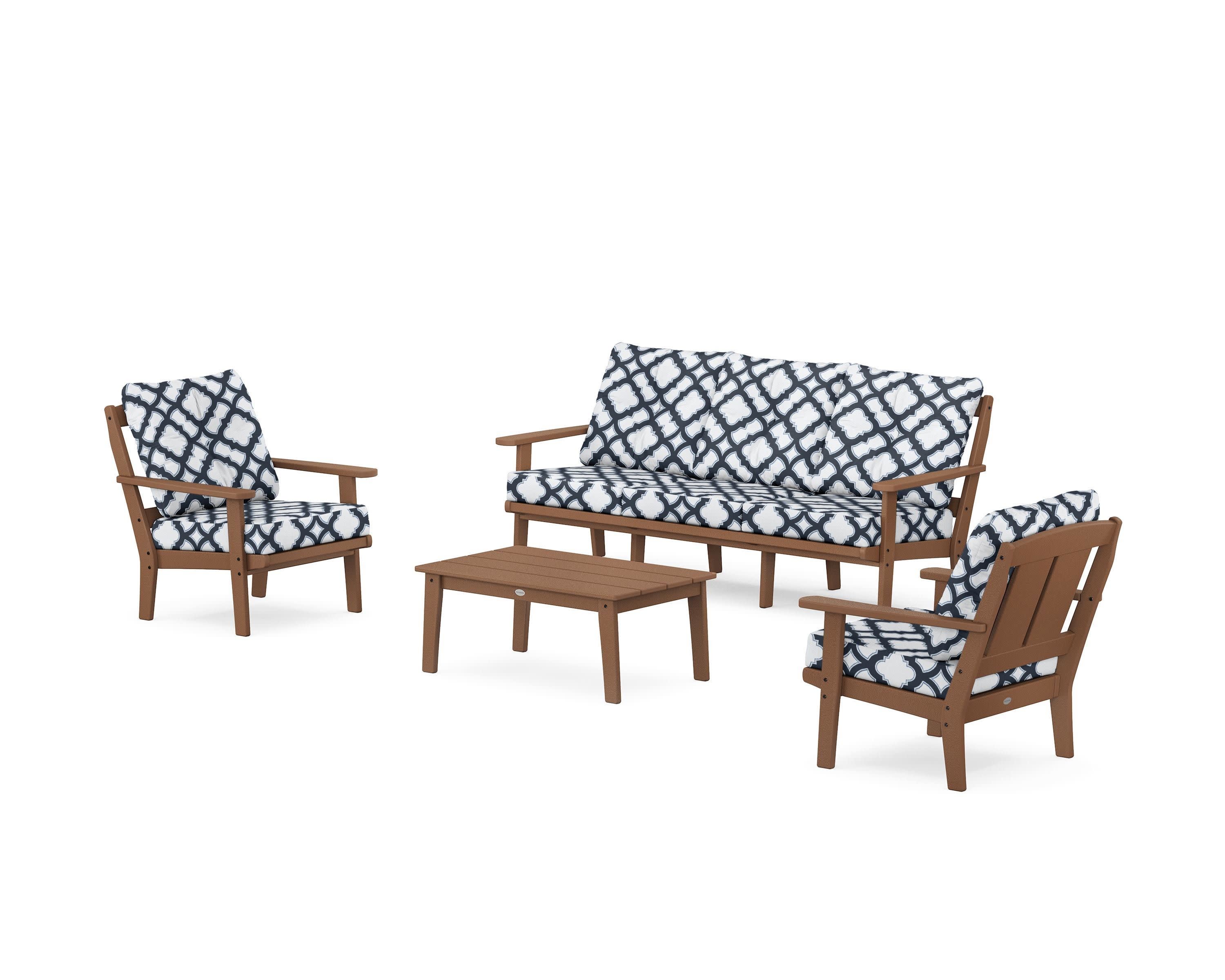 Mission 4-Piece Deep Seating Set with Sofa in Teak / Trellis Marine Indigo