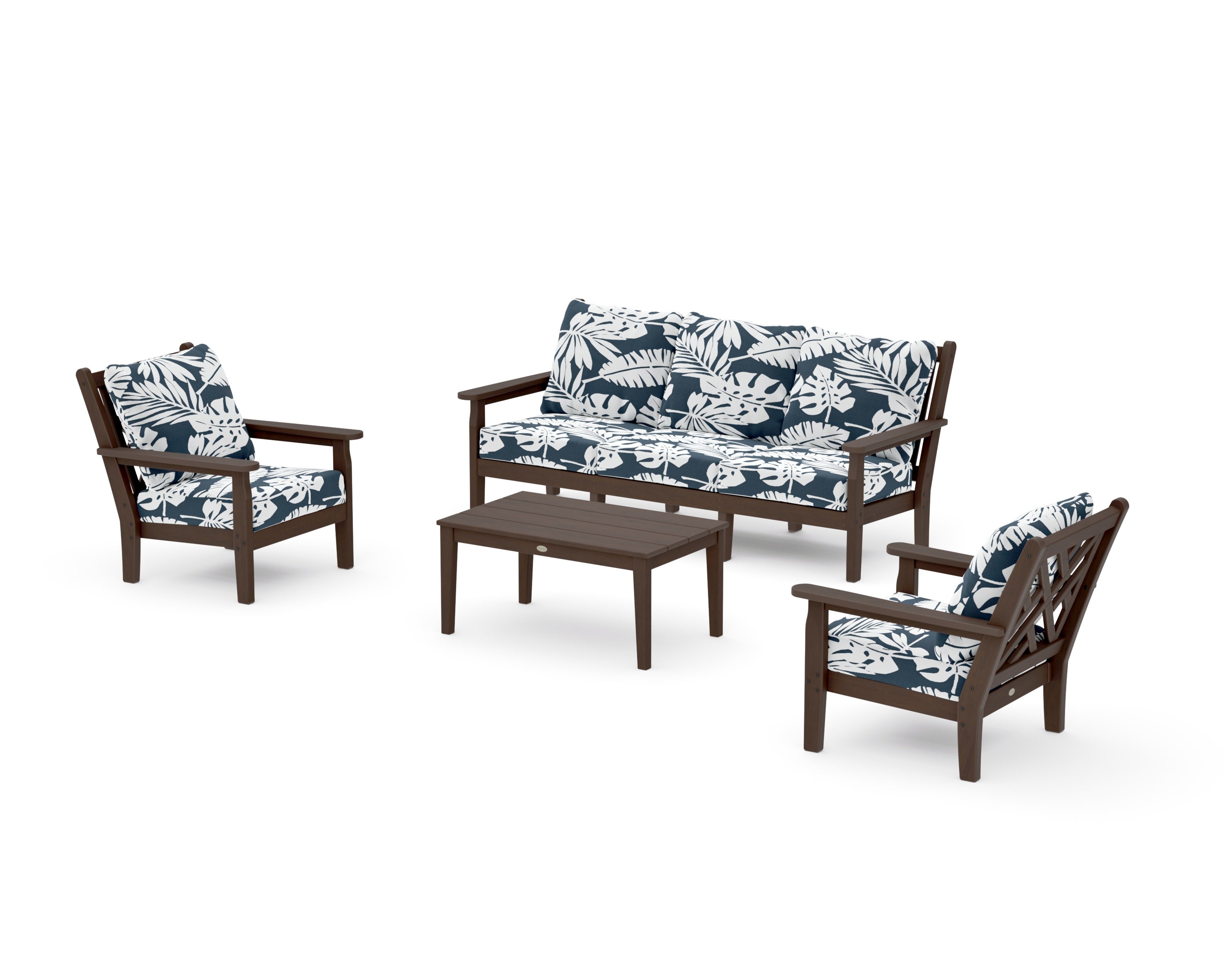 Chippendale 4-Piece Deep Seating Set with Sofa in Kona / Leaf Marine Indigo