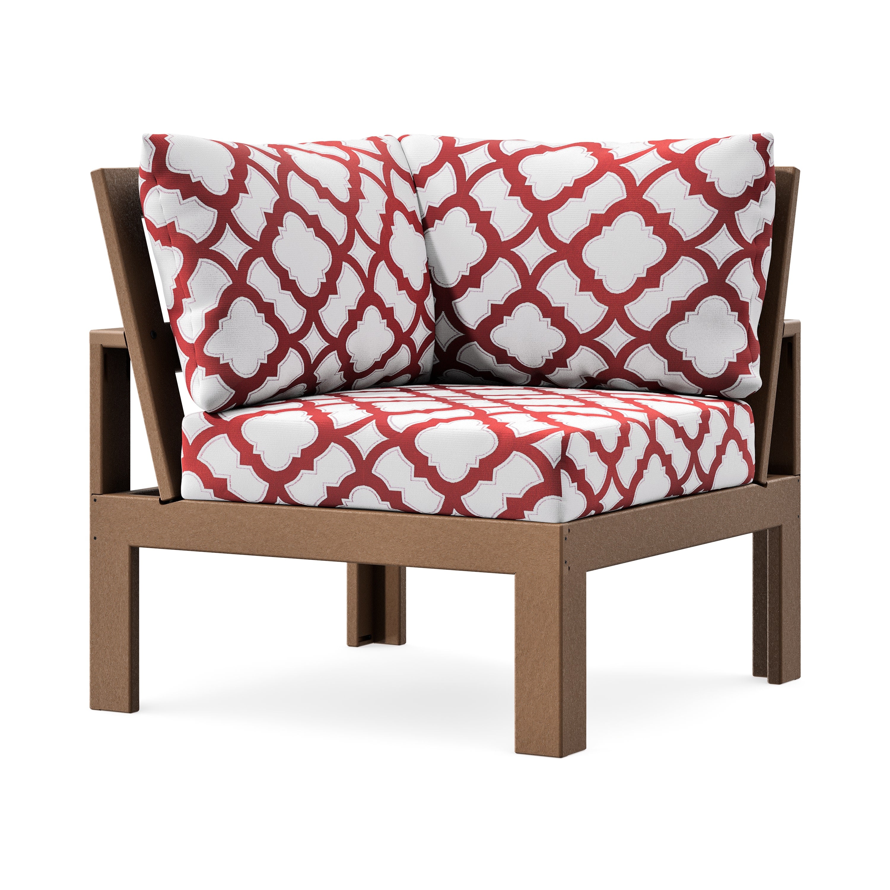 Modular Corner Chair in Teak / Trellis Crimson