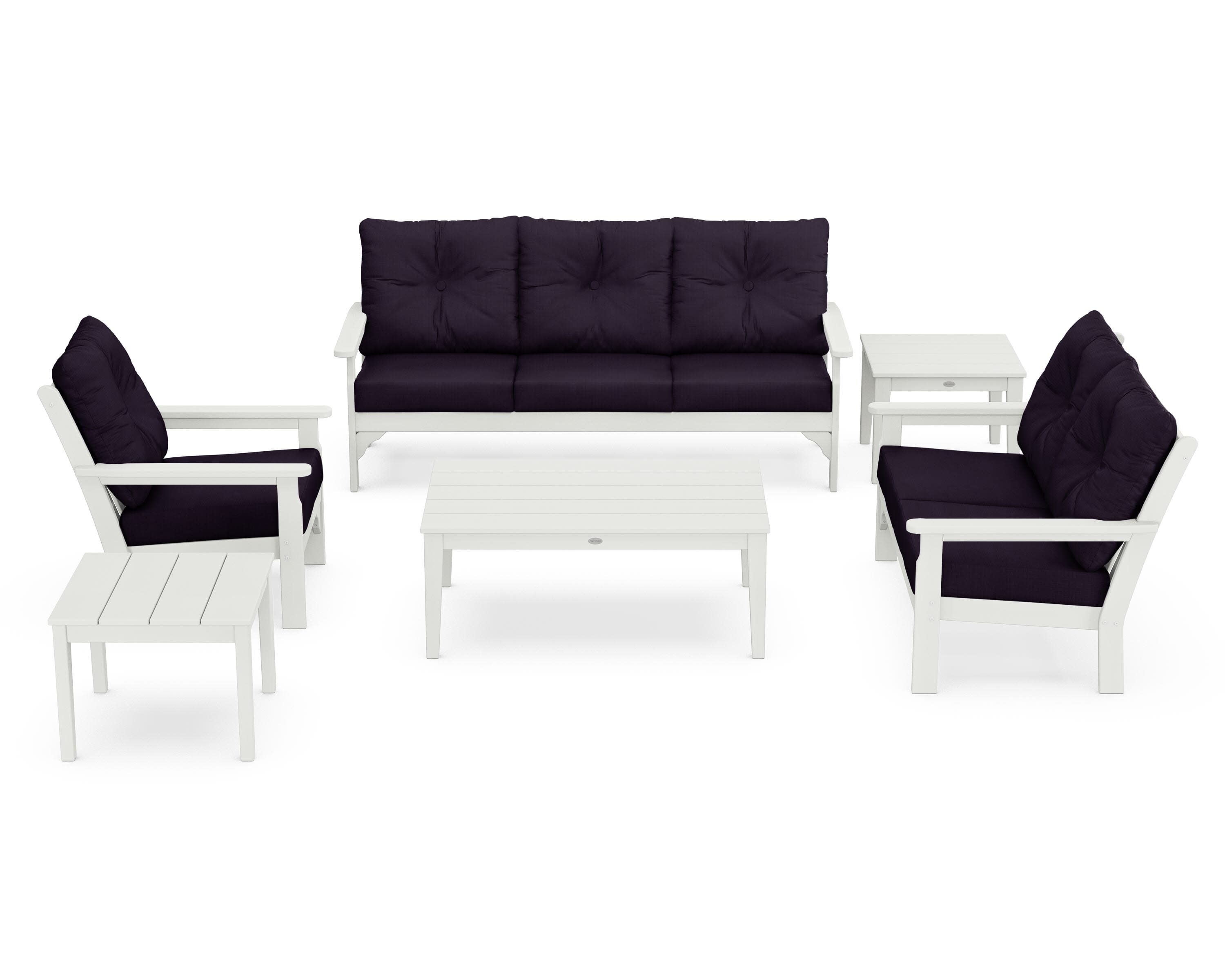 Vineyard 6-Piece Deep Seating Set in Vintage White / Navy Linen