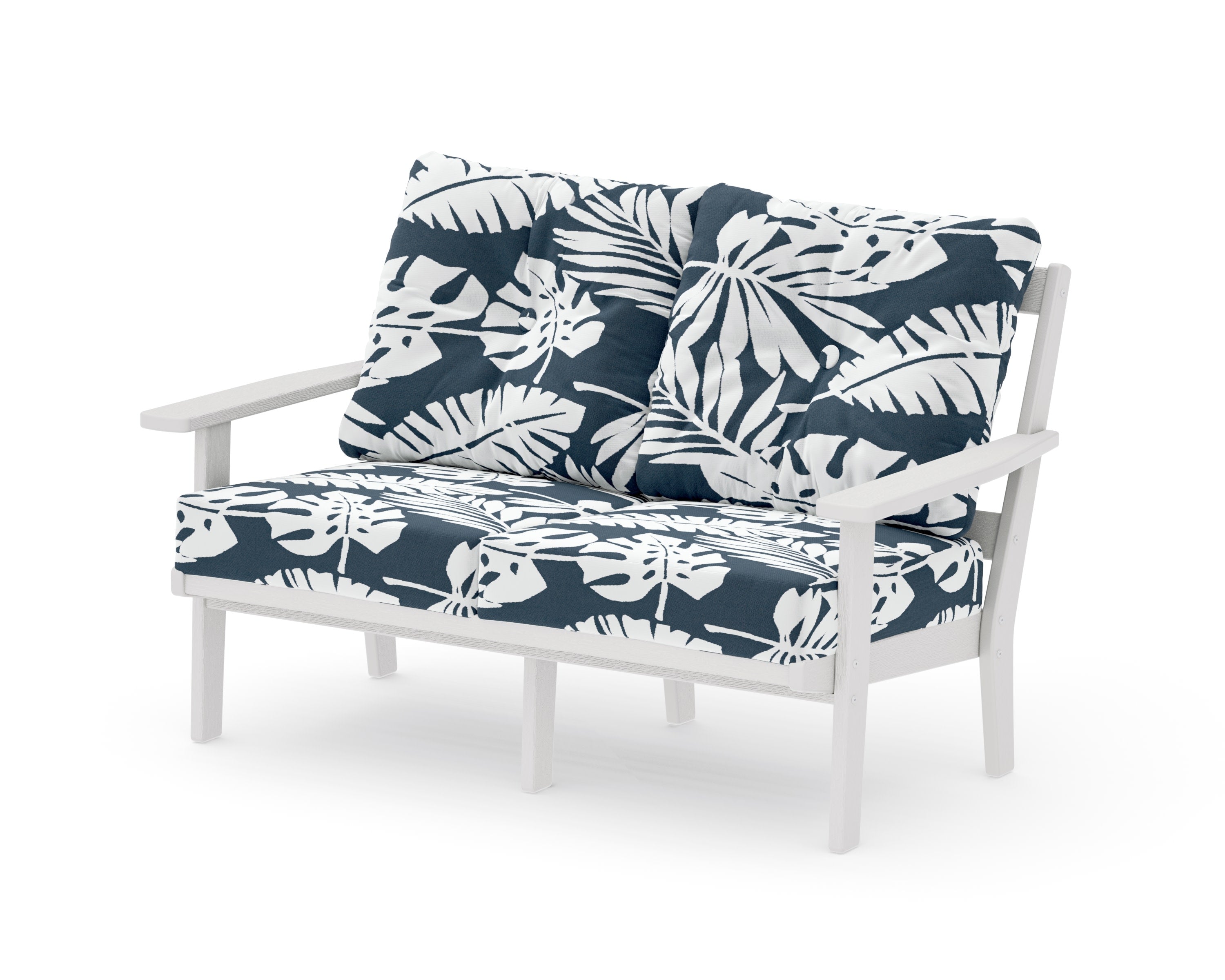 Oxford Deep SeatingLoveseat in Vintage White / Leaf Marine Indigo