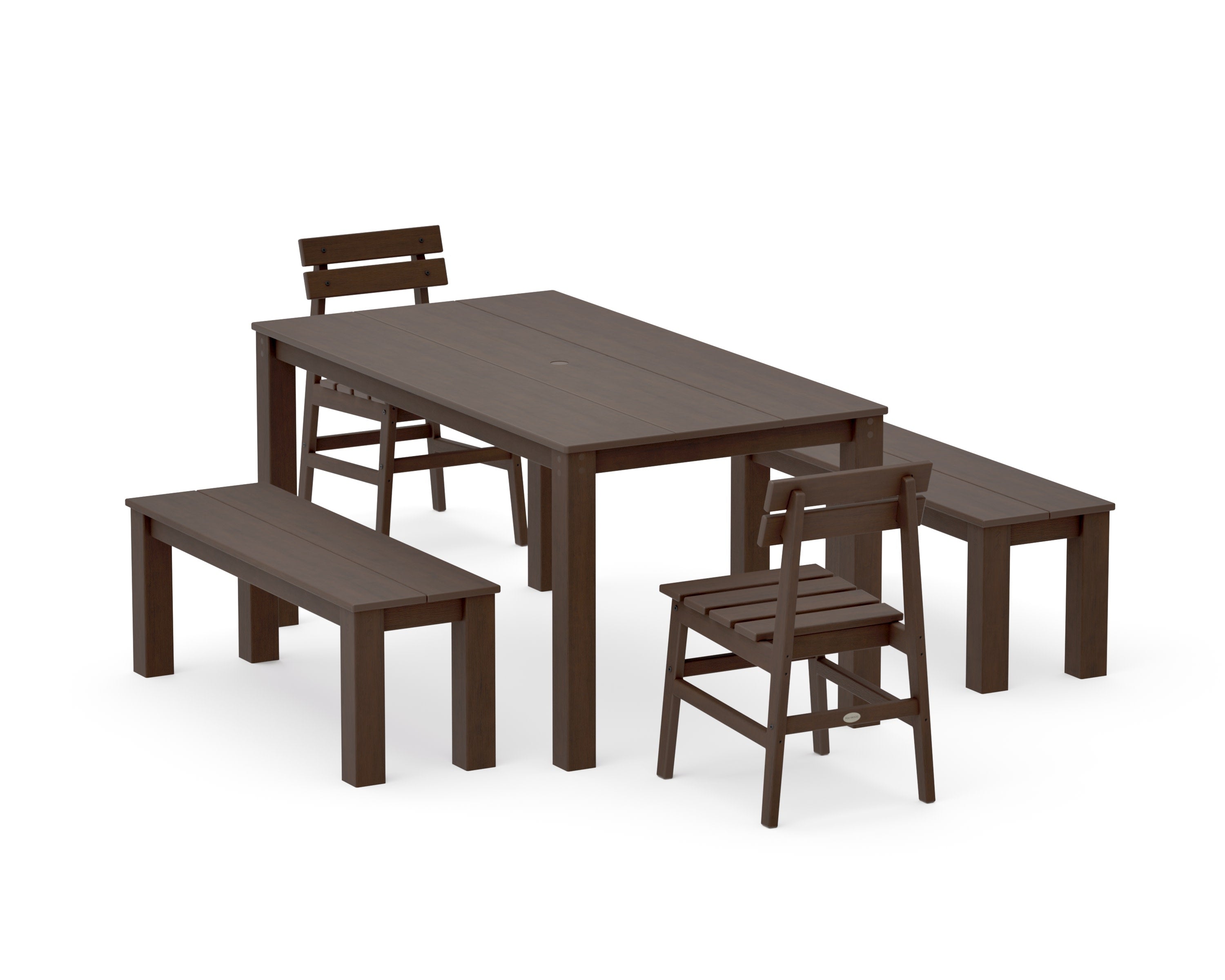 Modern Studio Plaza Chair 5-Piece Parsons Dining Set with Benches in Kona