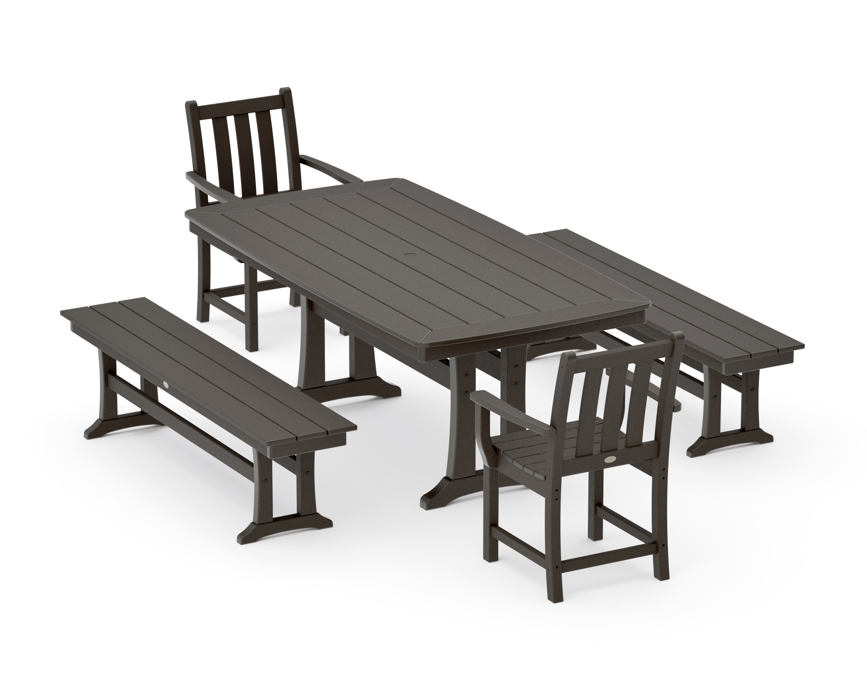 Traditional Garden 5-Piece Dining Set with Trestle Legs in Vintage Coffee